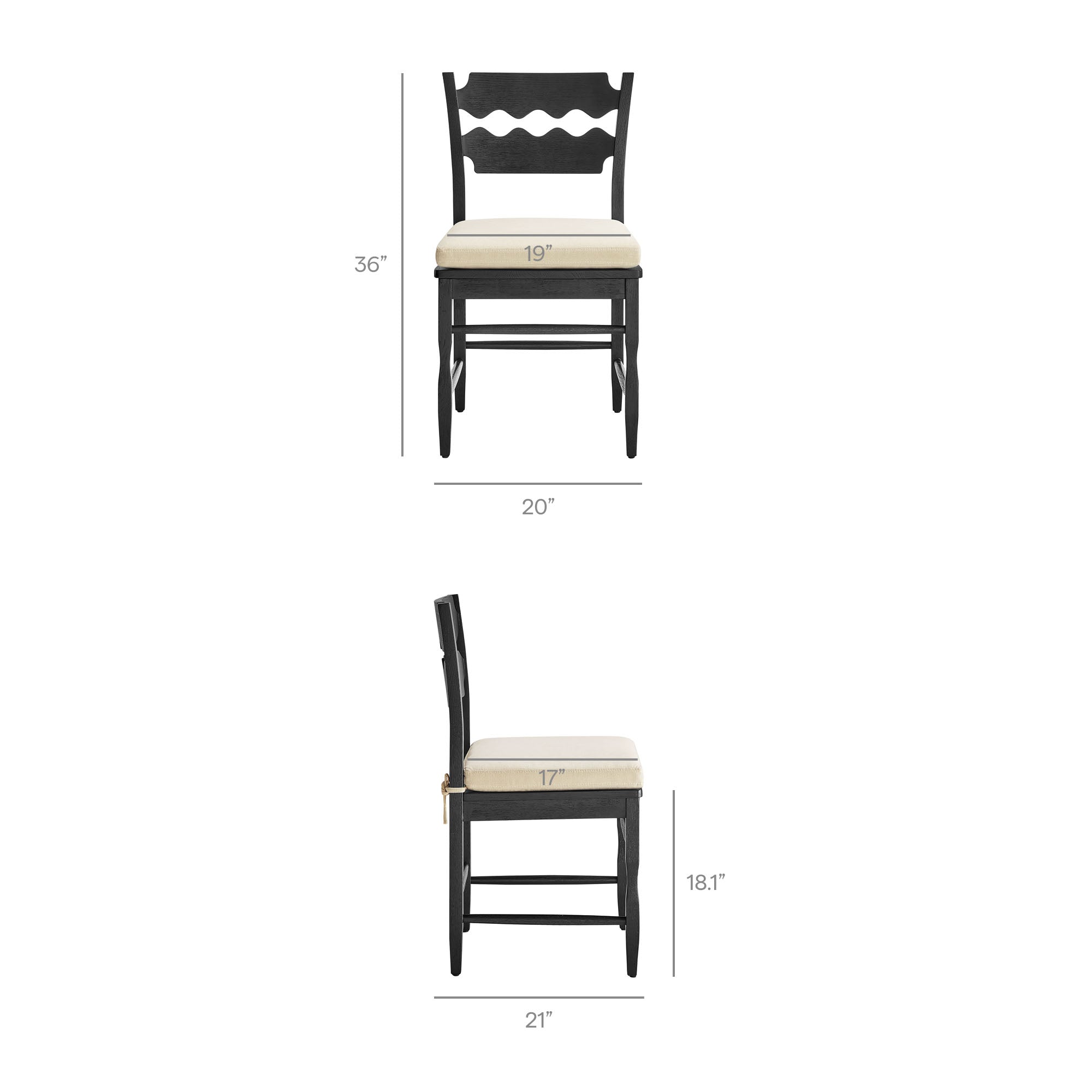 Modway EEI-7798 Jax Oak Wood Dining Chair With Wavy Razor Back and Cushion Set of 2