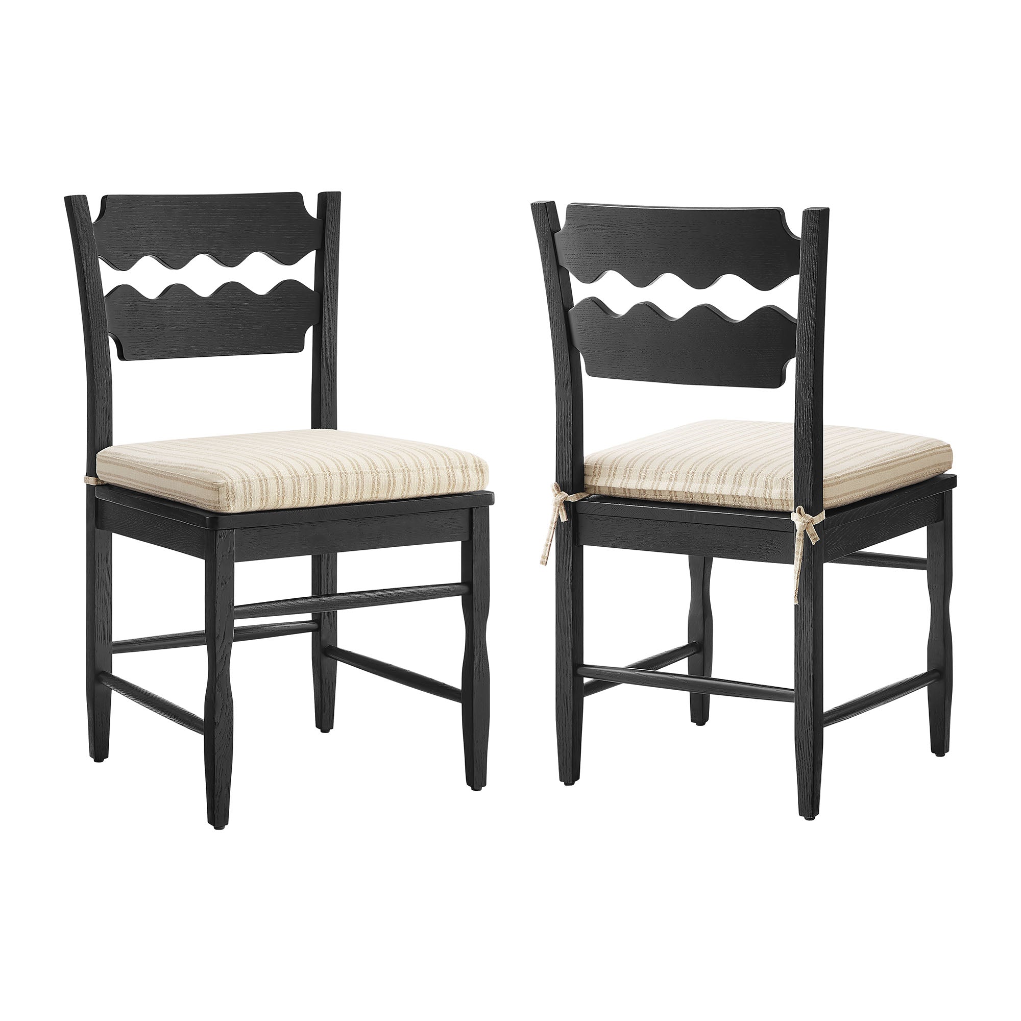 Modway EEI-7798 Jax Oak Wood Dining Chair With Wavy Razor Back and Cushion Set of 2