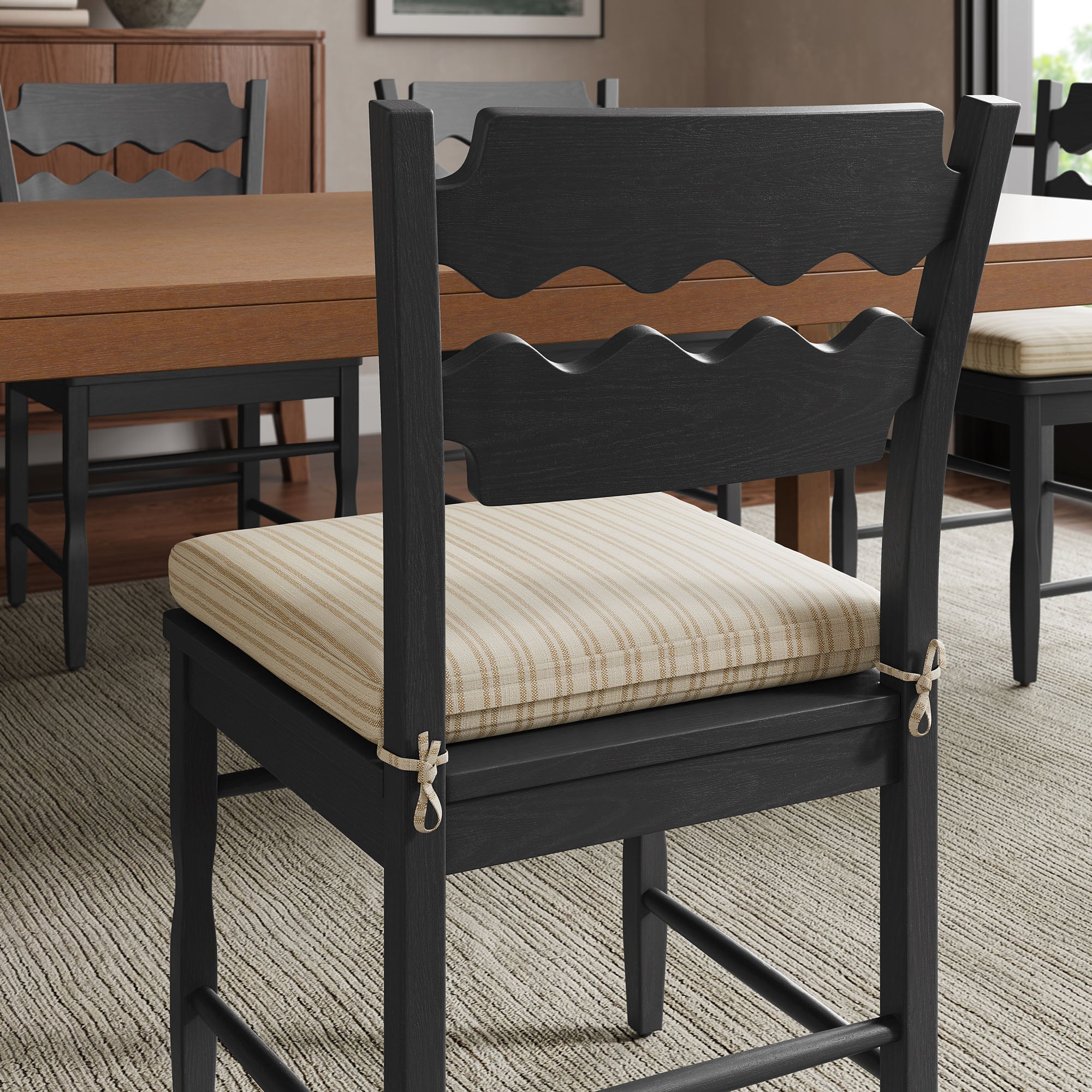 Modway EEI-7798 Jax Oak Wood Dining Chair With Wavy Razor Back and Cushion Set of 2