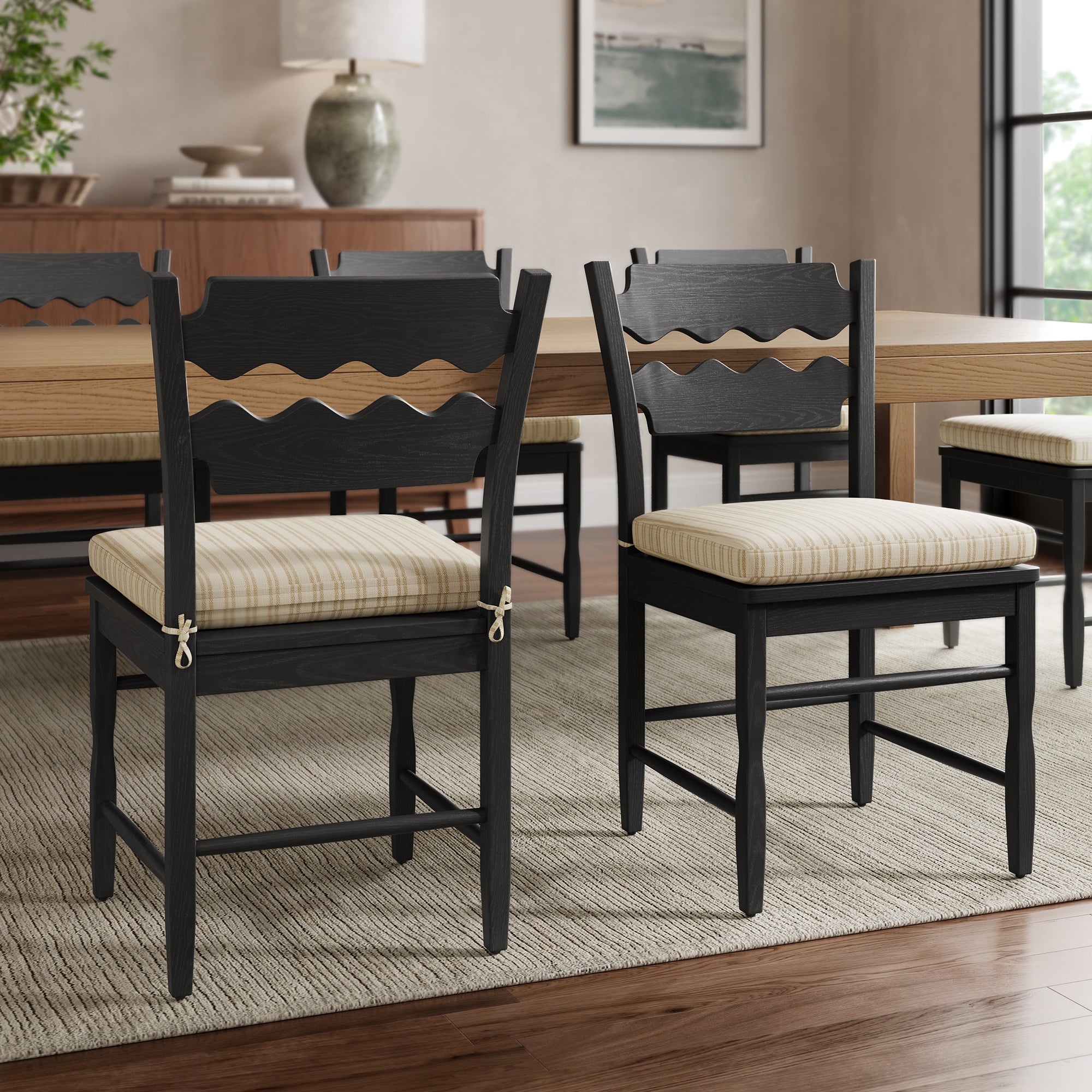Modway EEI-7798 Jax Oak Wood Dining Chair With Wavy Razor Back and Cushion Set of 2