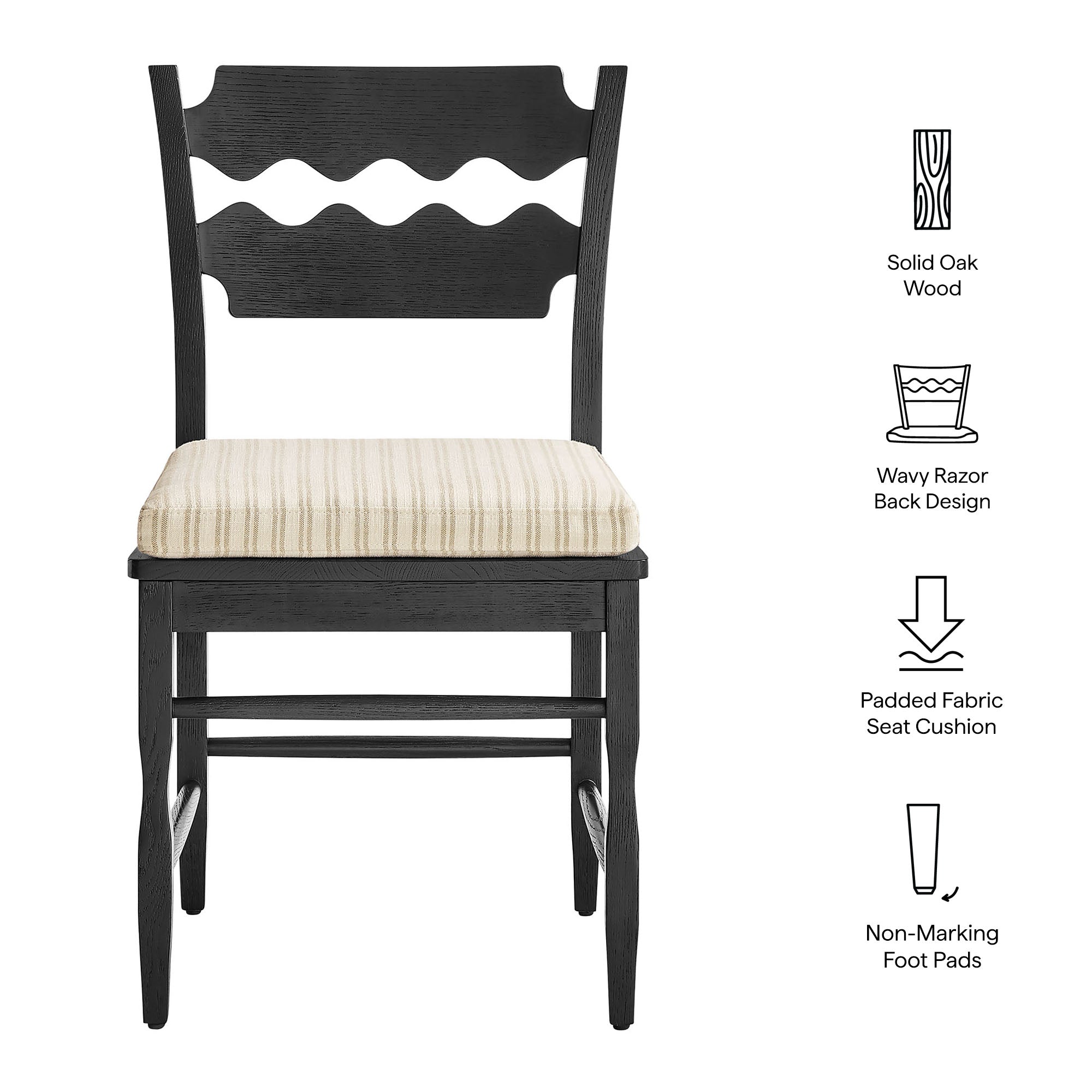 Modway EEI-7798 Jax Oak Wood Dining Chair With Wavy Razor Back and Cushion Set of 2