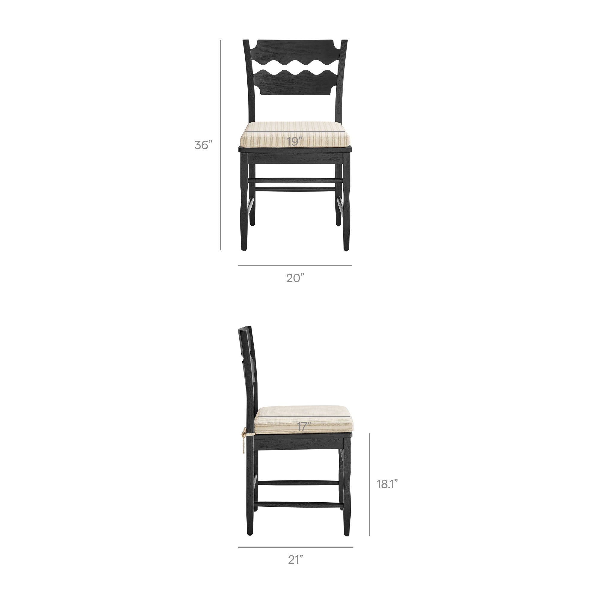 Modway EEI-7798 Jax Oak Wood Dining Chair With Wavy Razor Back and Cushion Set of 2