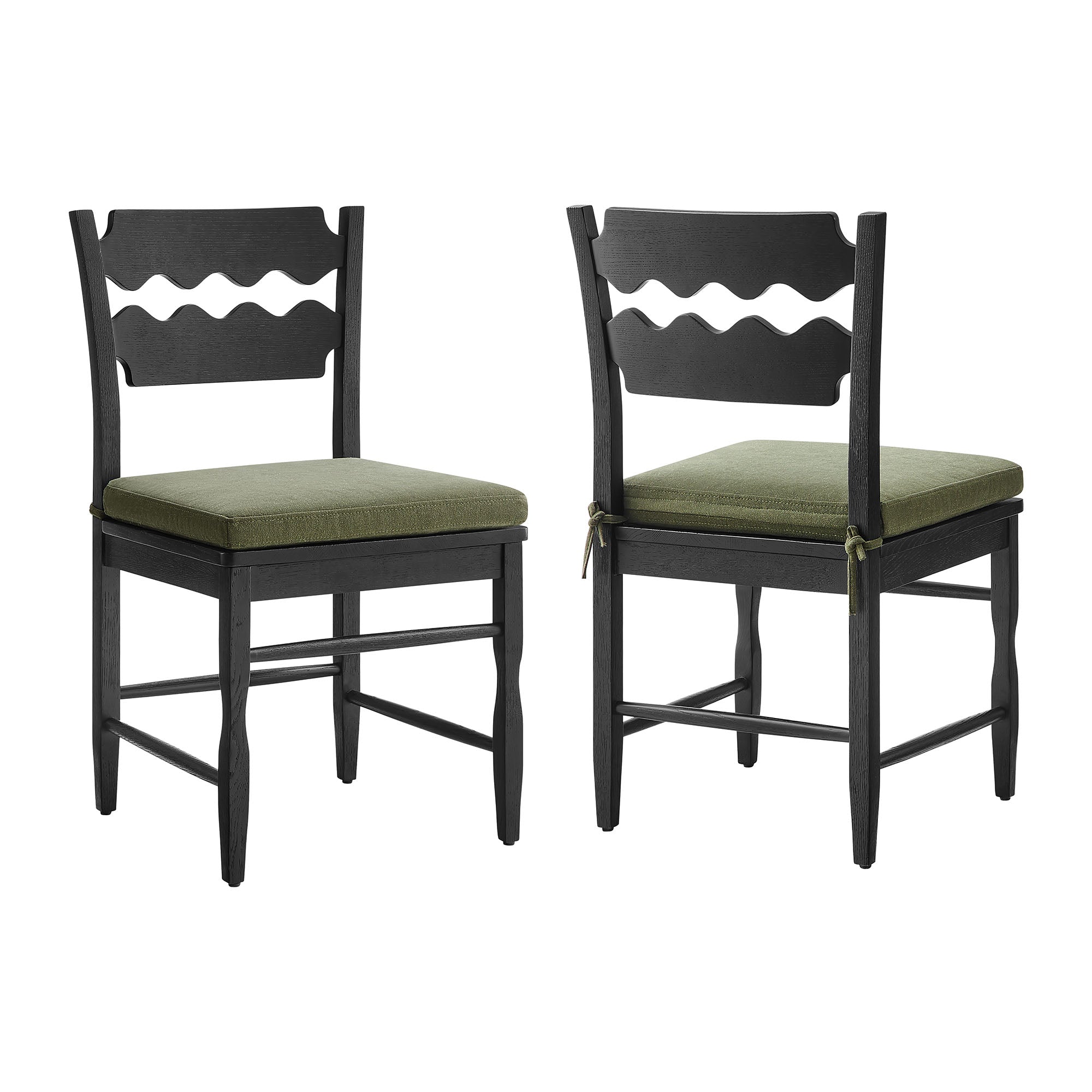 Modway EEI-7798 Jax Oak Wood Dining Chair With Wavy Razor Back and Cushion Set of 2