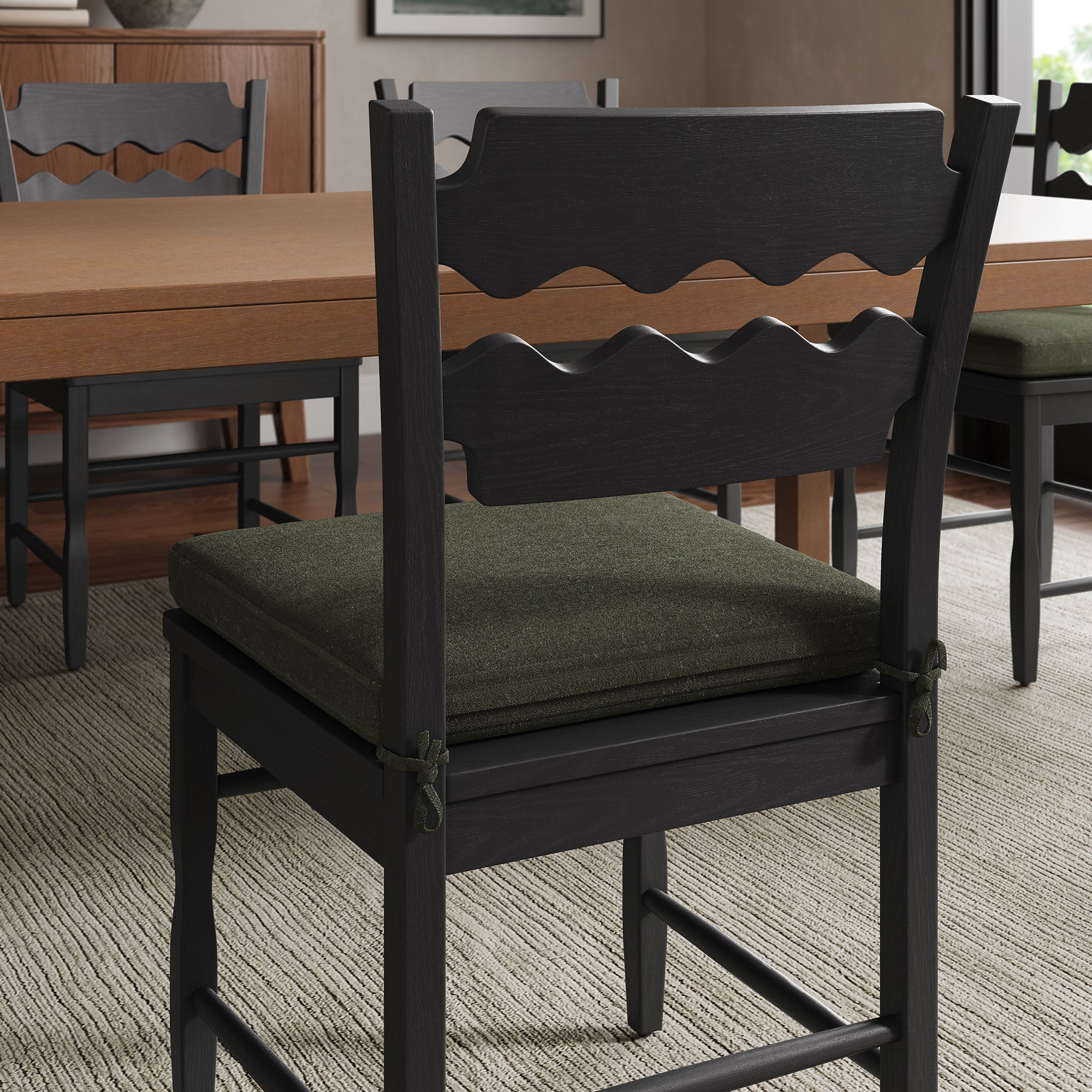 Modway EEI-7798 Jax Oak Wood Dining Chair With Wavy Razor Back and Cushion Set of 2