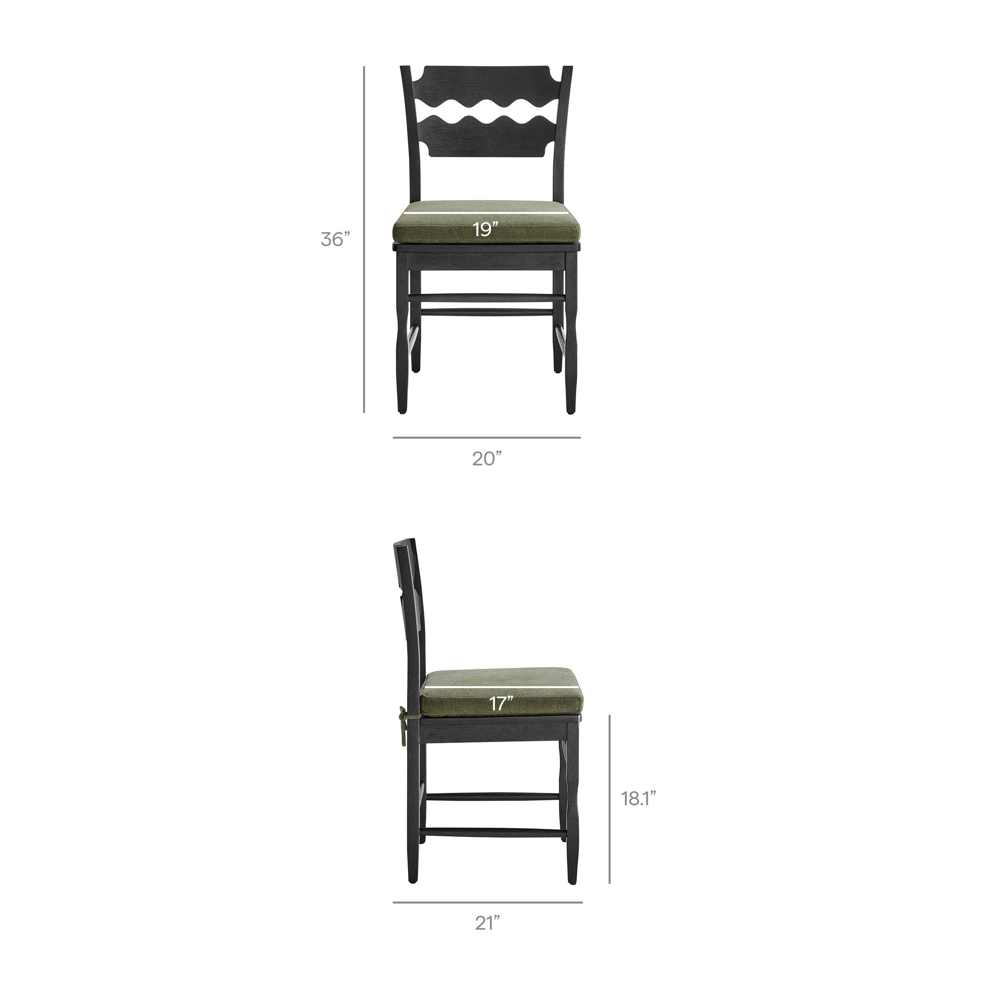 Modway EEI-7798 Jax Oak Wood Dining Chair With Wavy Razor Back and Cushion Set of 2