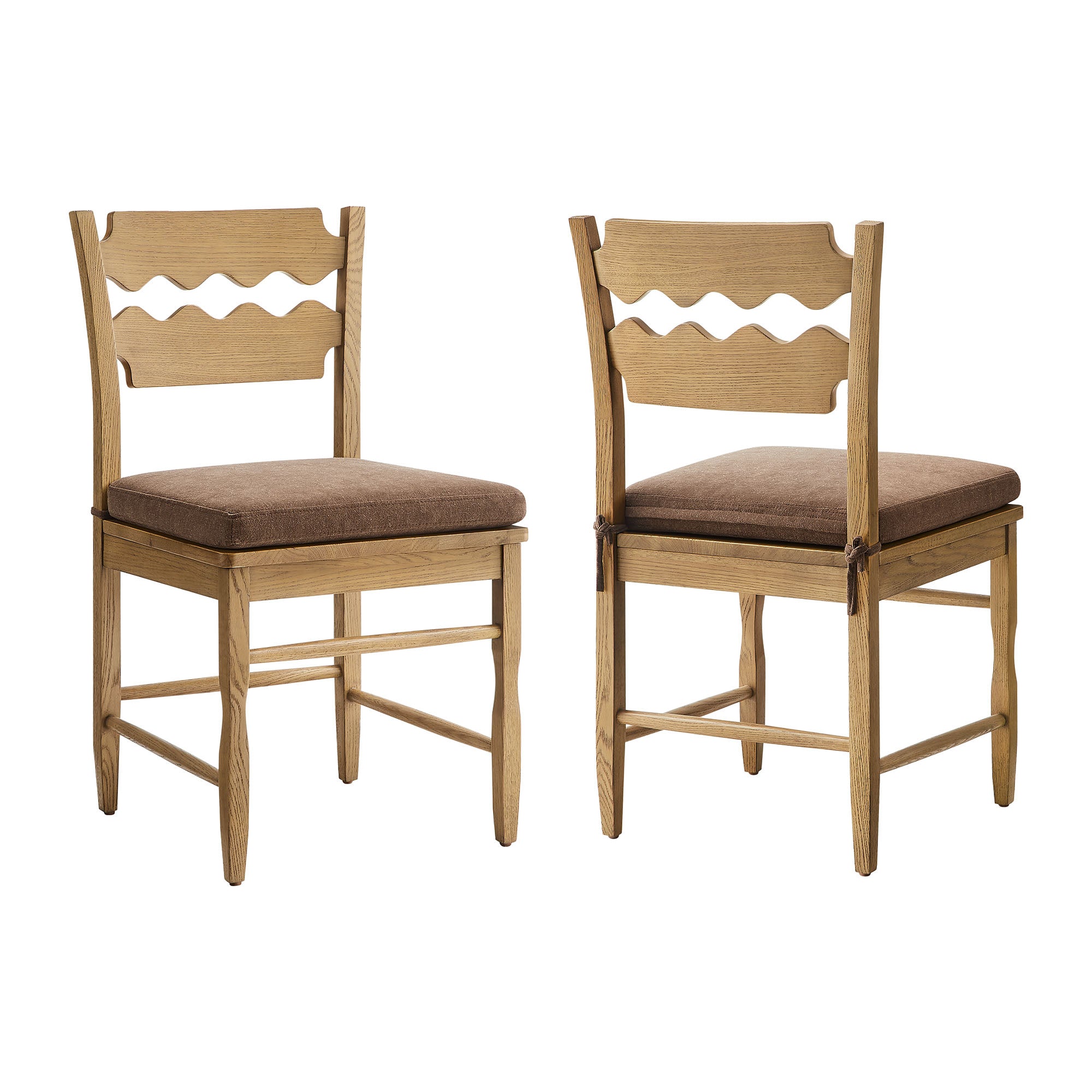 Modway EEI-7798 Jax Oak Wood Dining Chair With Wavy Razor Back and Cushion Set of 2
