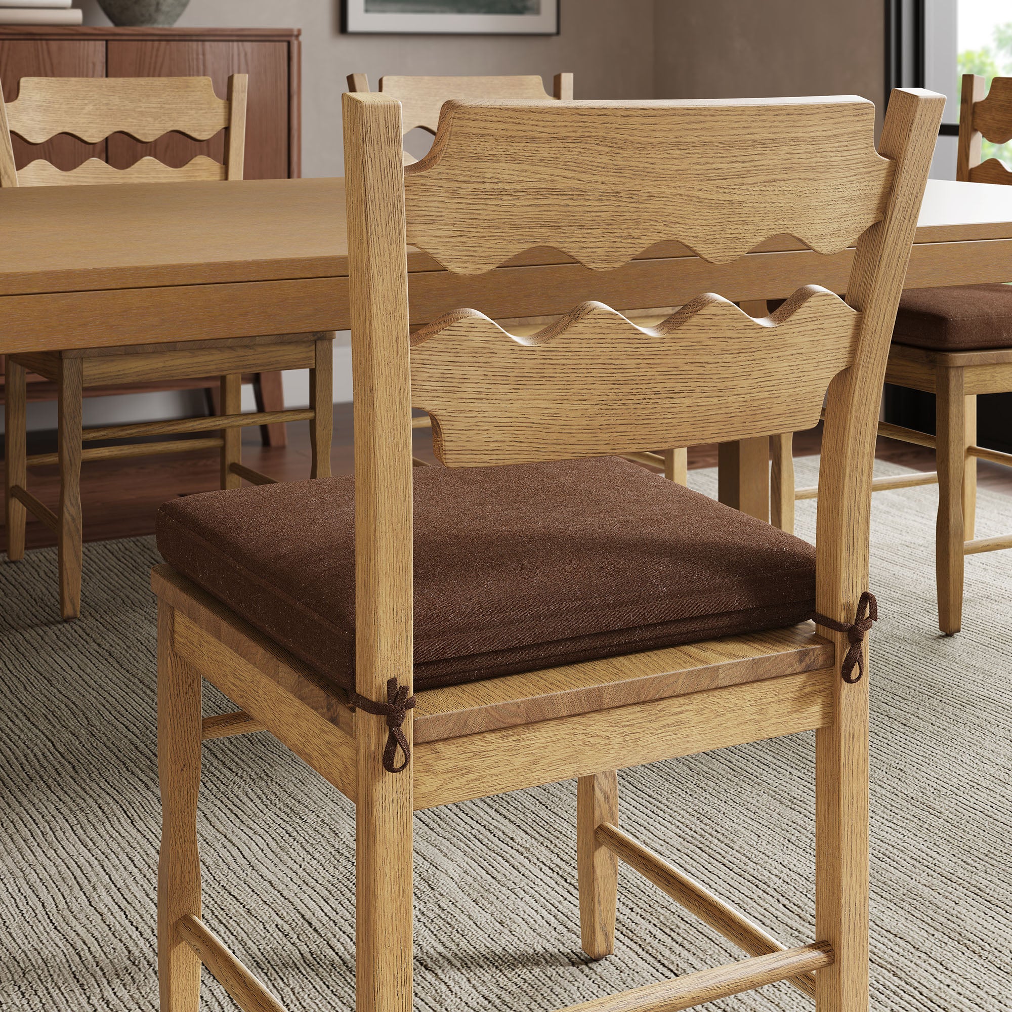 Modway EEI-7798 Jax Oak Wood Dining Chair With Wavy Razor Back and Cushion Set of 2