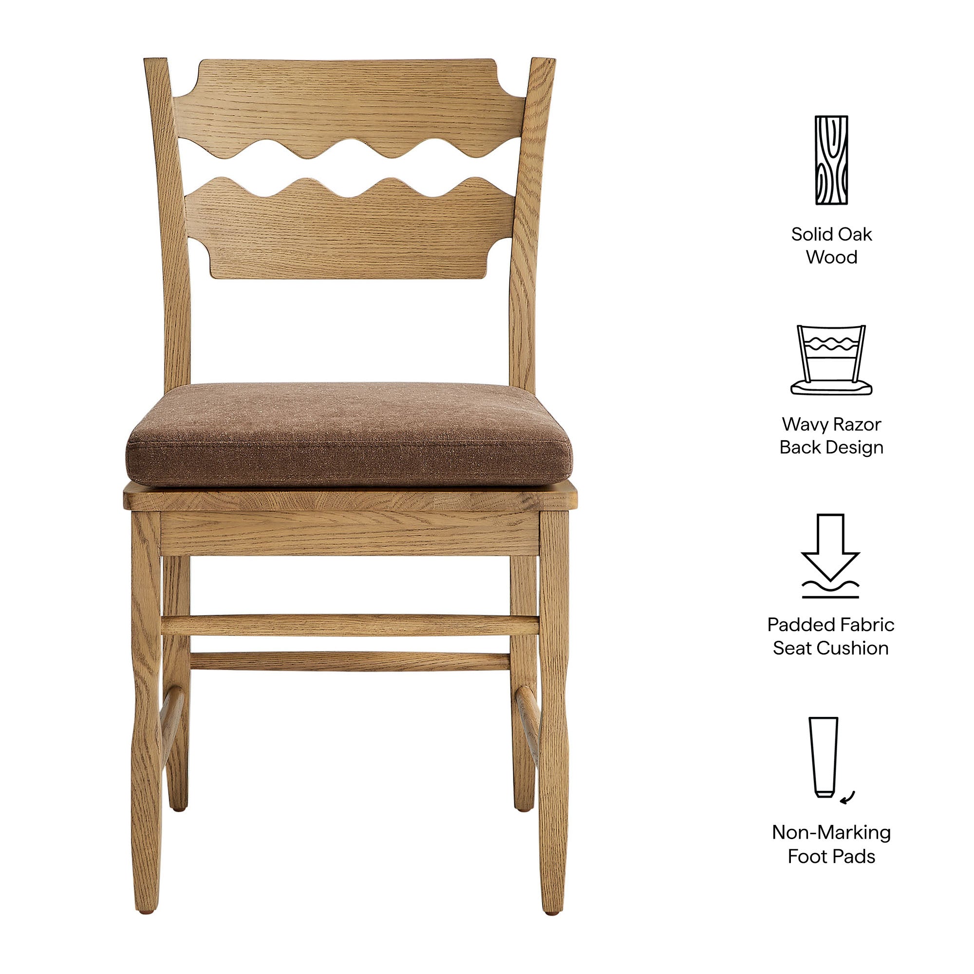 Modway EEI-7798 Jax Oak Wood Dining Chair With Wavy Razor Back and Cushion Set of 2