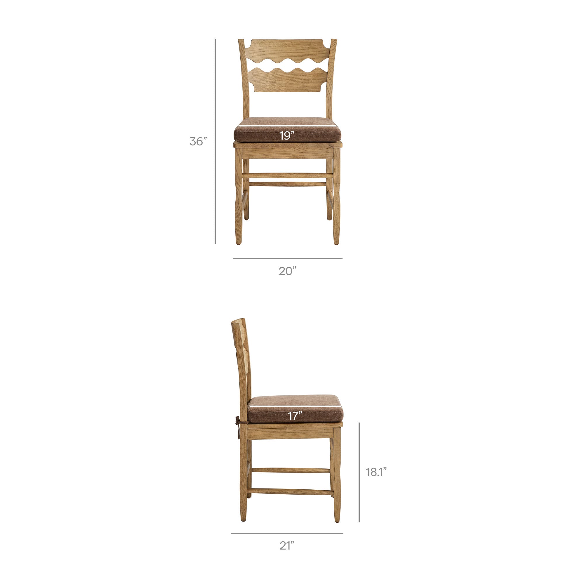 Modway EEI-7798 Jax Oak Wood Dining Chair With Wavy Razor Back and Cushion Set of 2