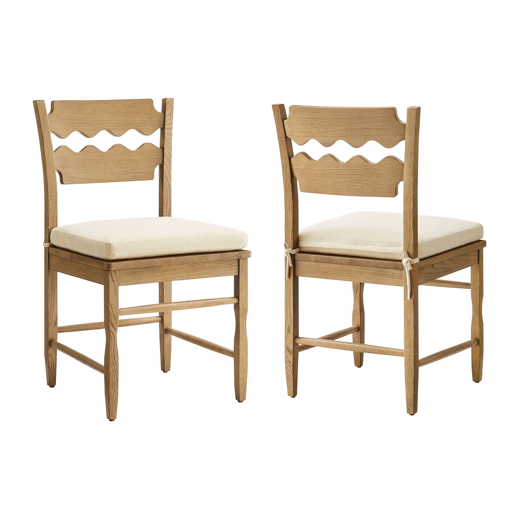 Modway EEI-7798 Jax Oak Wood Dining Chair With Wavy Razor Back and Cushion Set of 2