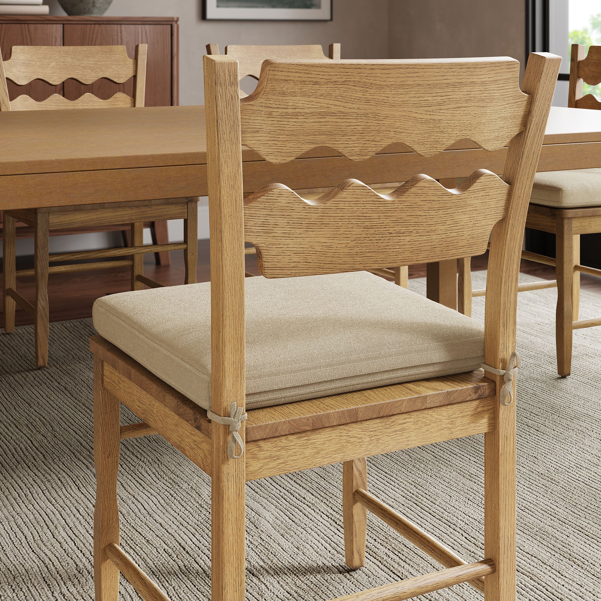 Modway EEI-7798 Jax Oak Wood Dining Chair With Wavy Razor Back and Cushion Set of 2