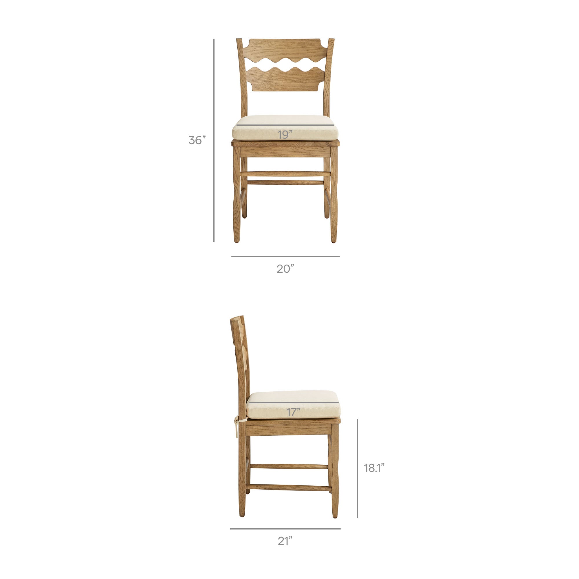Modway EEI-7798 Jax Oak Wood Dining Chair With Wavy Razor Back and Cushion Set of 2