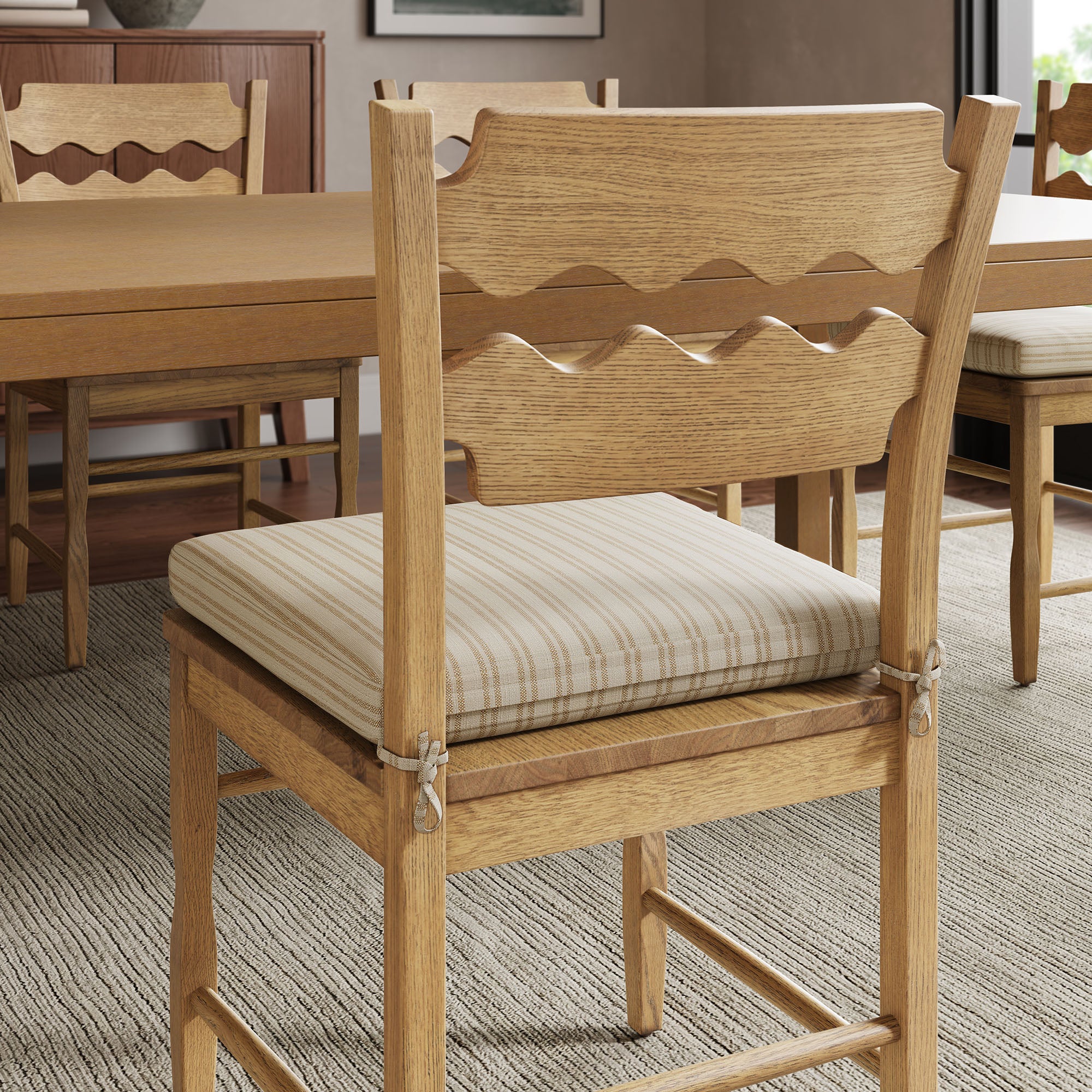 Modway EEI-7798 Jax Oak Wood Dining Chair With Wavy Razor Back and Cushion Set of 2