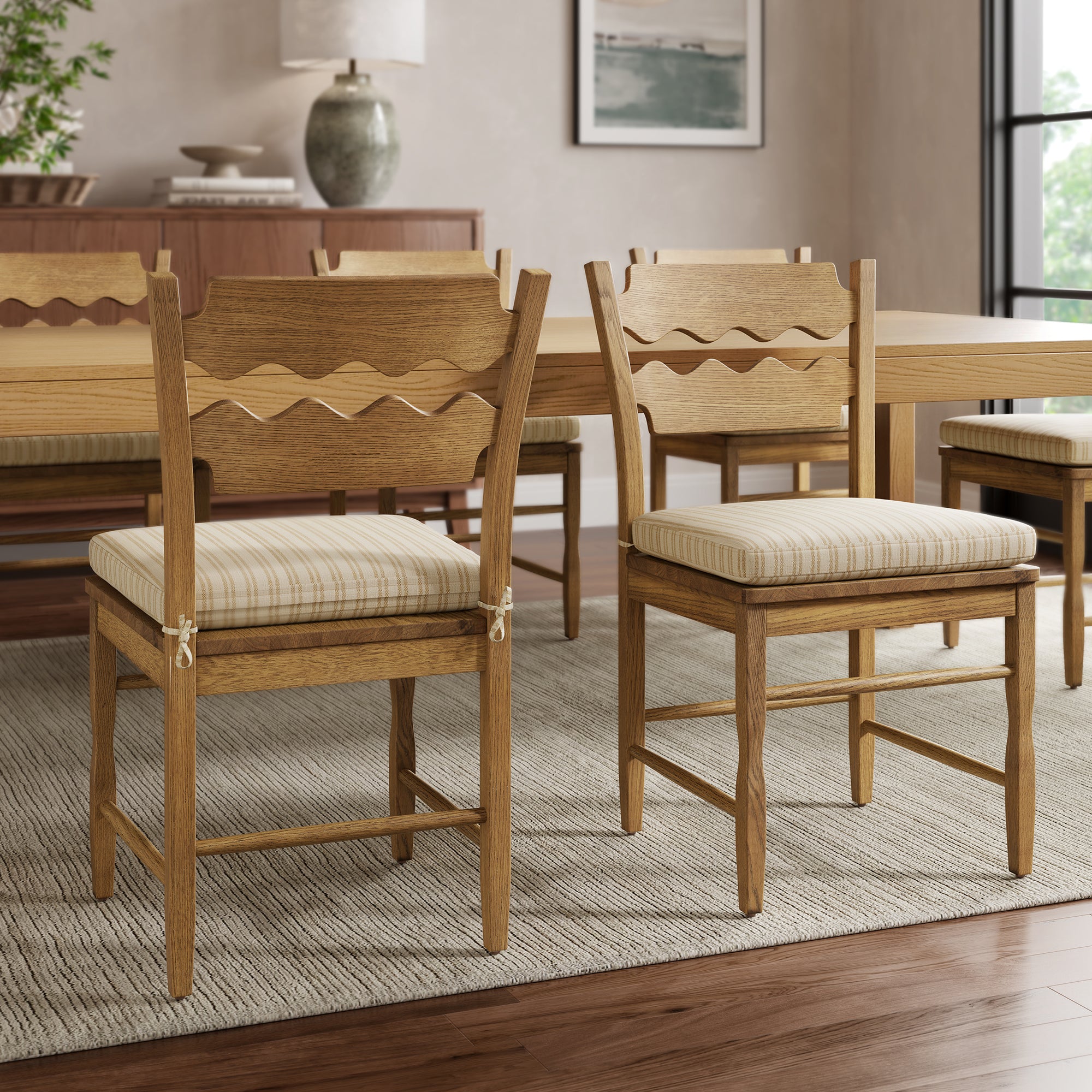 Modway EEI-7798 Jax Oak Wood Dining Chair With Wavy Razor Back and Cushion Set of 2