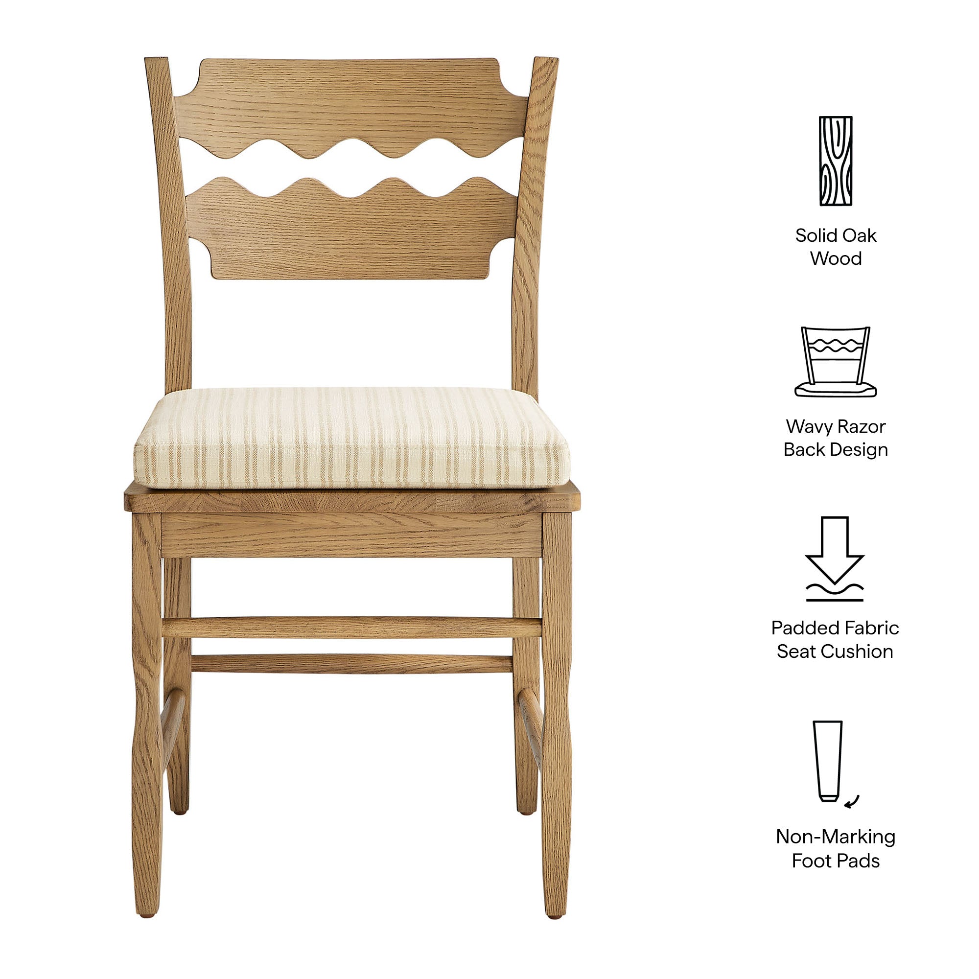 Modway EEI-7798 Jax Oak Wood Dining Chair With Wavy Razor Back and Cushion Set of 2