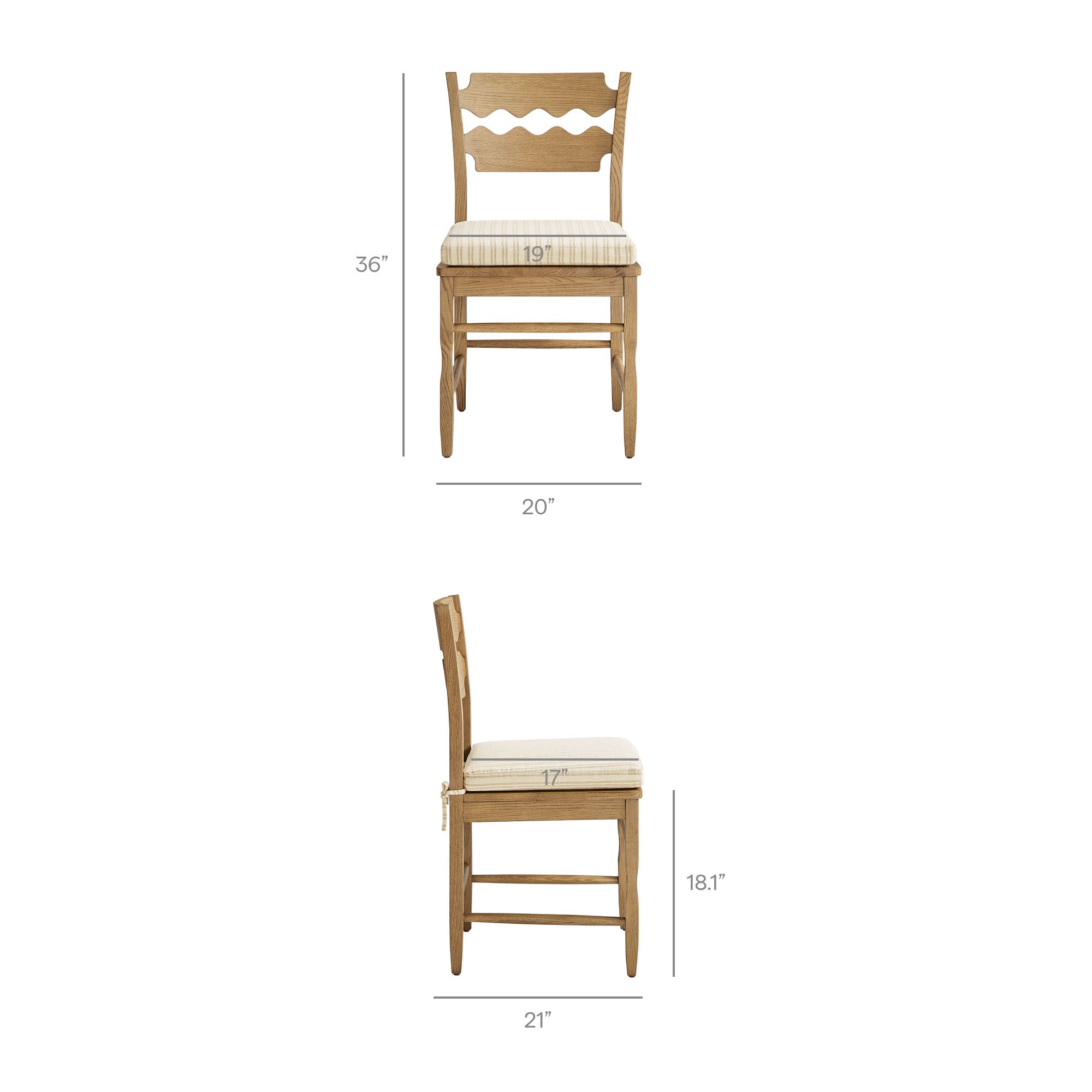 Modway EEI-7798 Jax Oak Wood Dining Chair With Wavy Razor Back and Cushion Set of 2