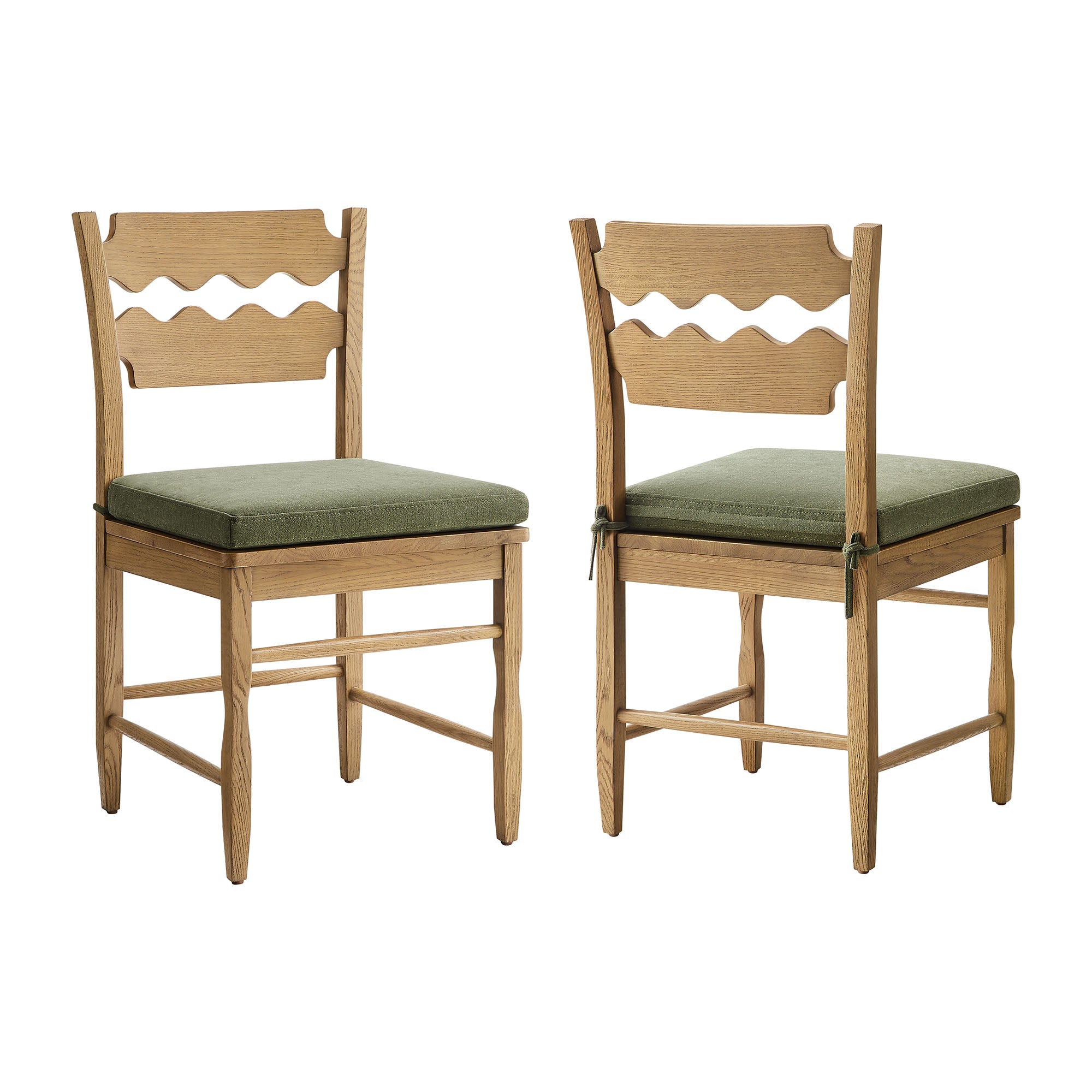 Modway EEI-7798 Jax Oak Wood Dining Chair With Wavy Razor Back and Cushion Set of 2
