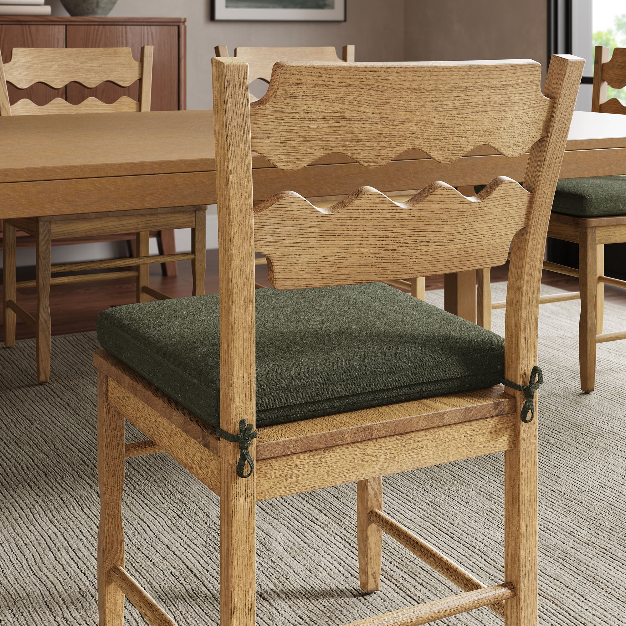 Modway EEI-7798 Jax Oak Wood Dining Chair With Wavy Razor Back and Cushion Set of 2
