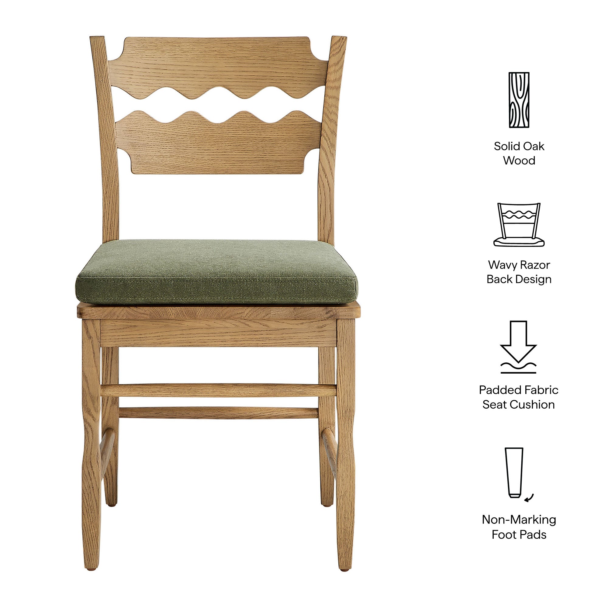 Modway EEI-7798 Jax Oak Wood Dining Chair With Wavy Razor Back and Cushion Set of 2