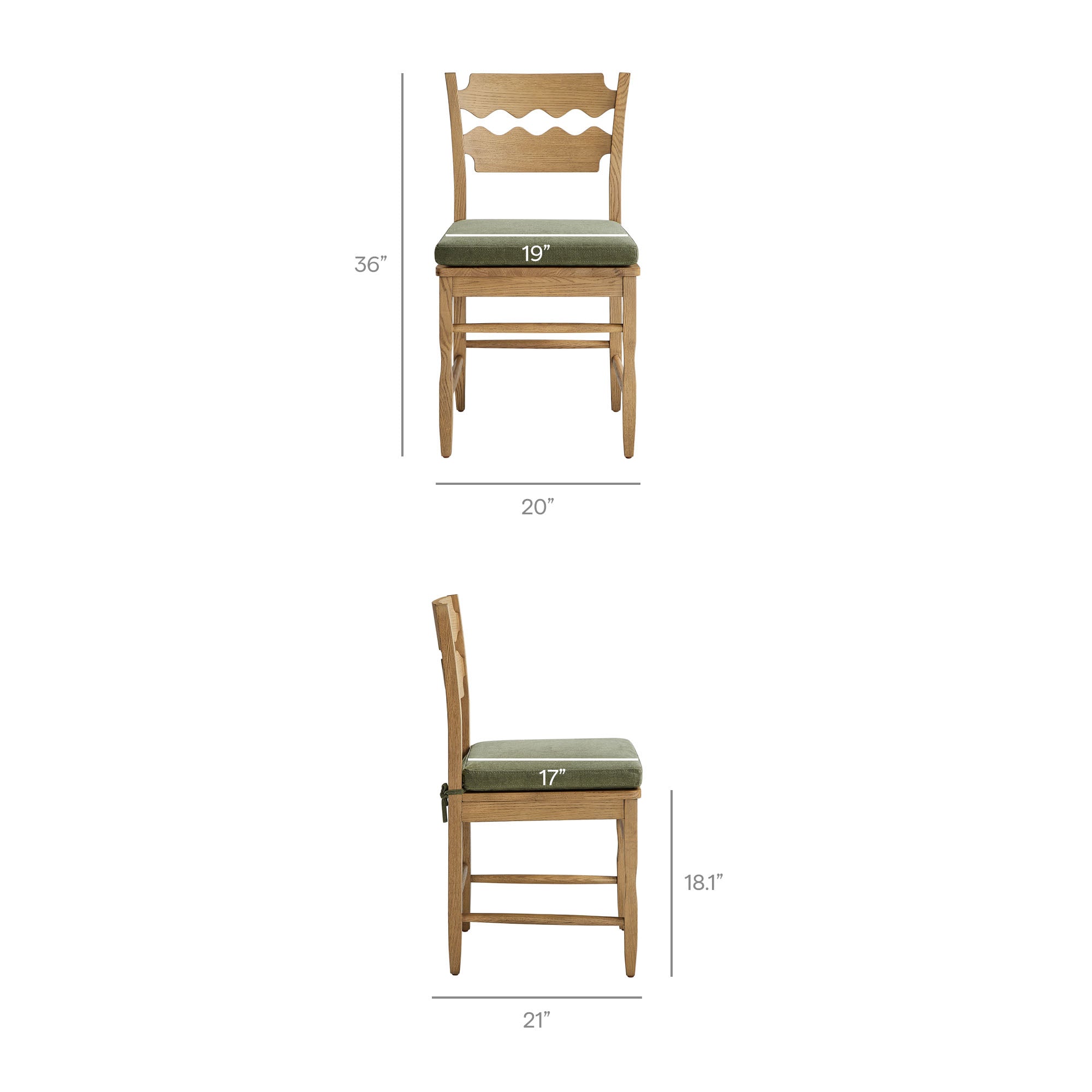 Modway EEI-7798 Jax Oak Wood Dining Chair With Wavy Razor Back and Cushion Set of 2