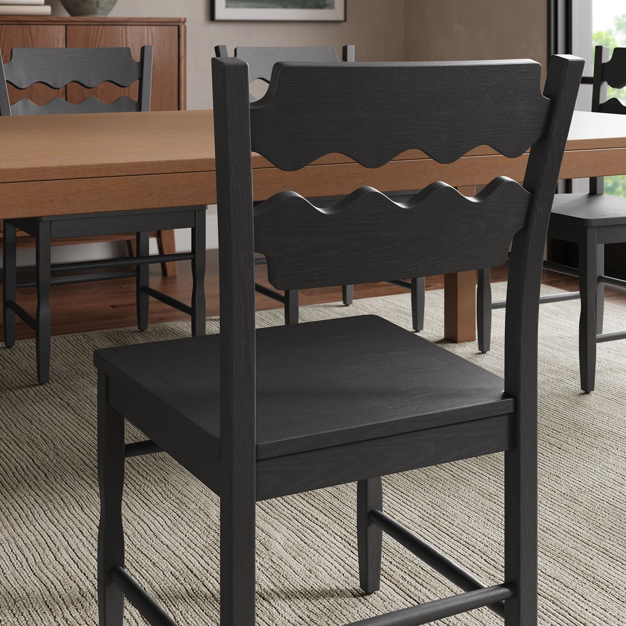 Modway EEI-7799 Jax Oak Wood Dining Chair With Wavy Razor Back Set of 2