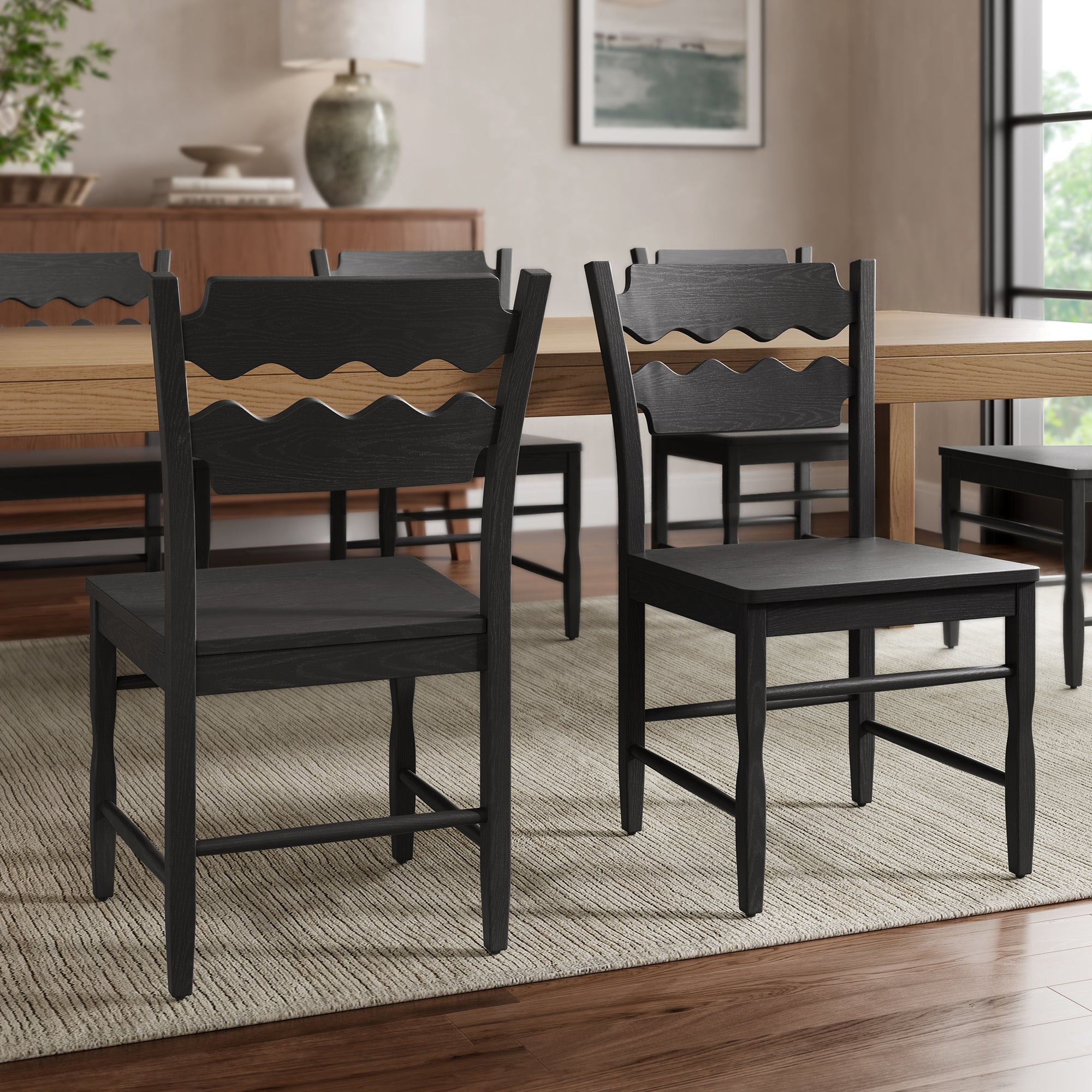 Modway EEI-7799 Jax Oak Wood Dining Chair With Wavy Razor Back Set of 2