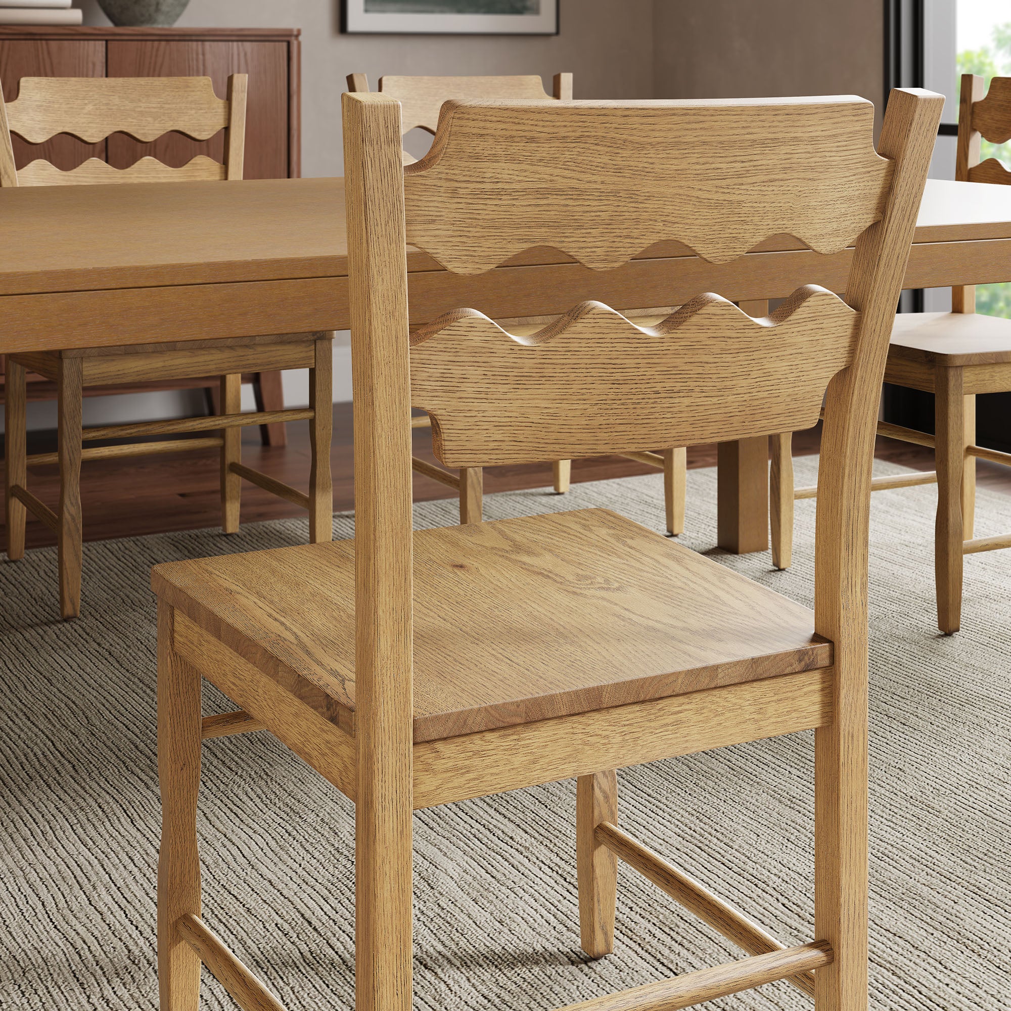 Modway EEI-7799 Jax Oak Wood Dining Chair With Wavy Razor Back Set of 2
