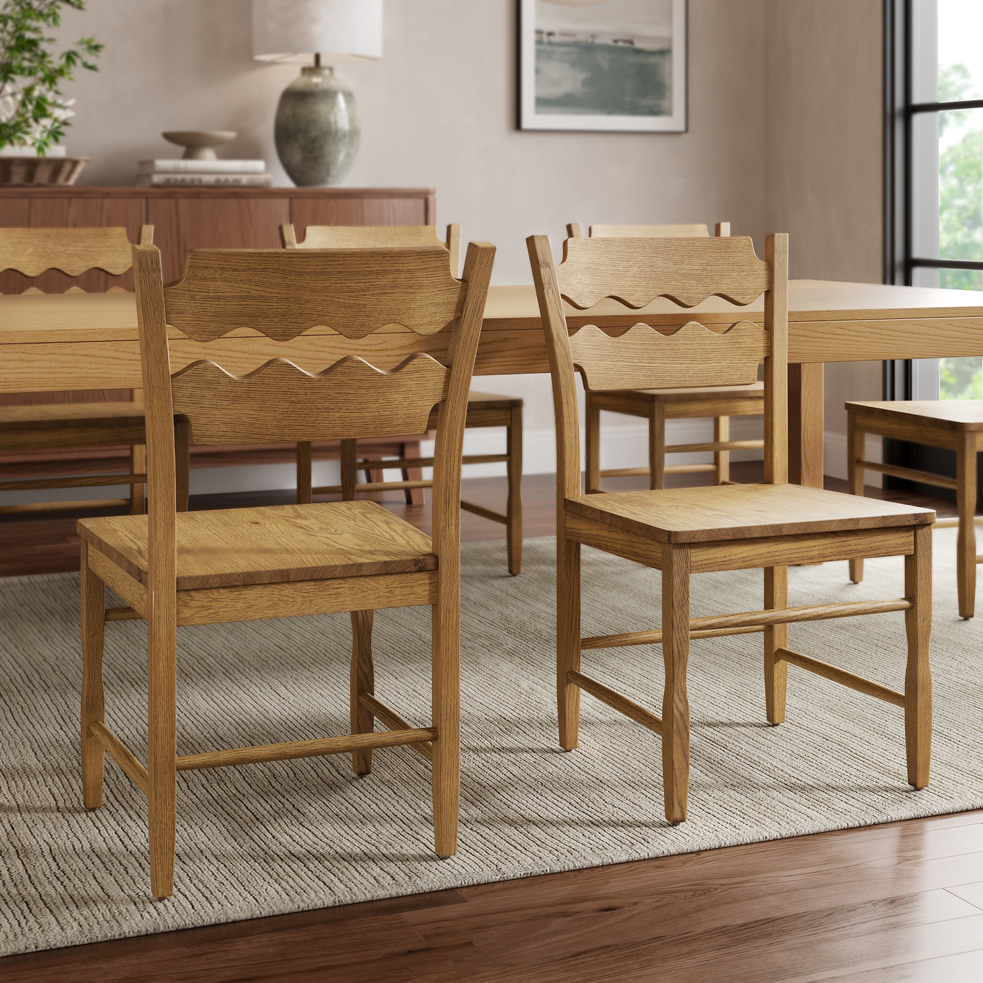 Modway EEI-7799 Jax Oak Wood Dining Chair With Wavy Razor Back Set of 2