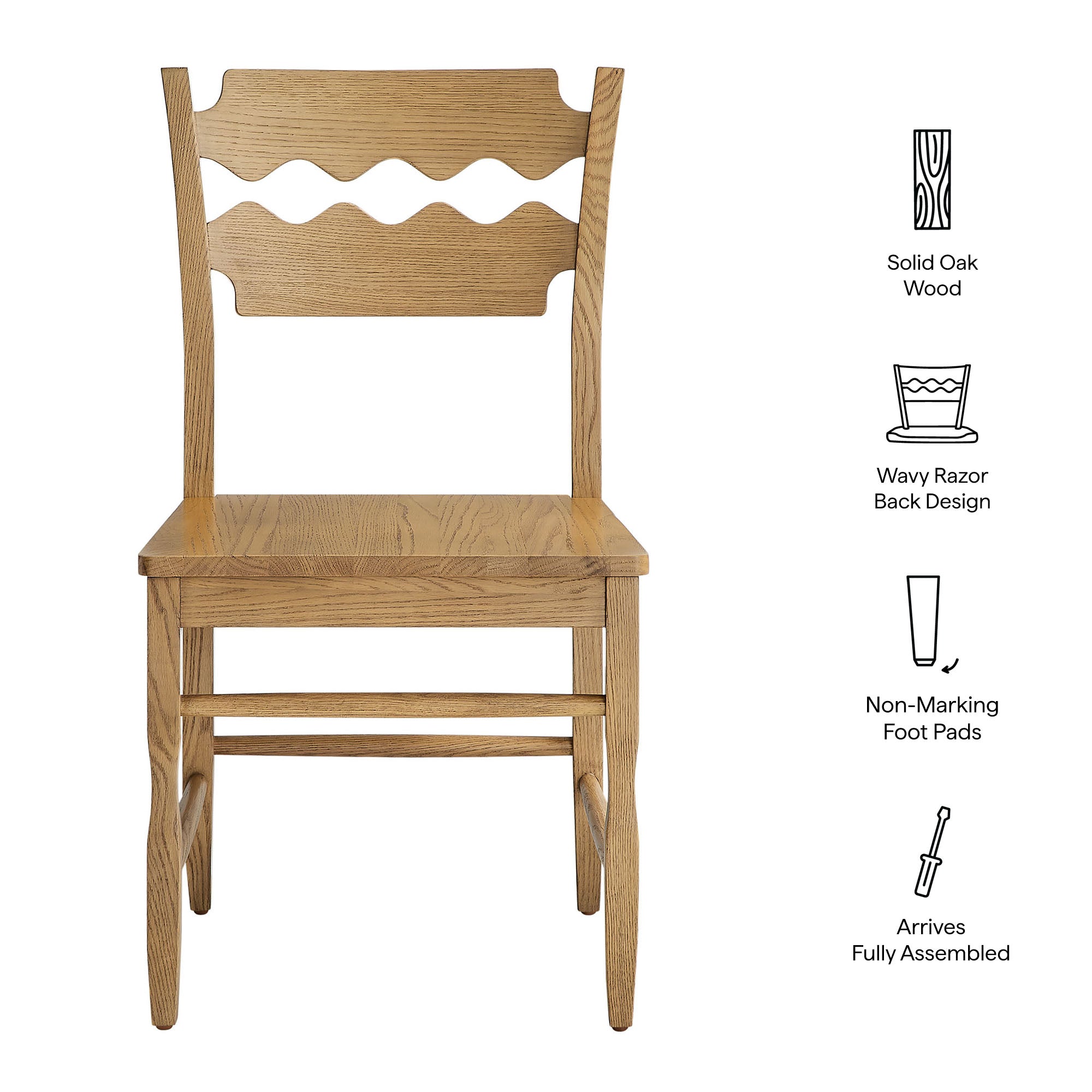 Modway EEI-7799 Jax Oak Wood Dining Chair With Wavy Razor Back Set of 2