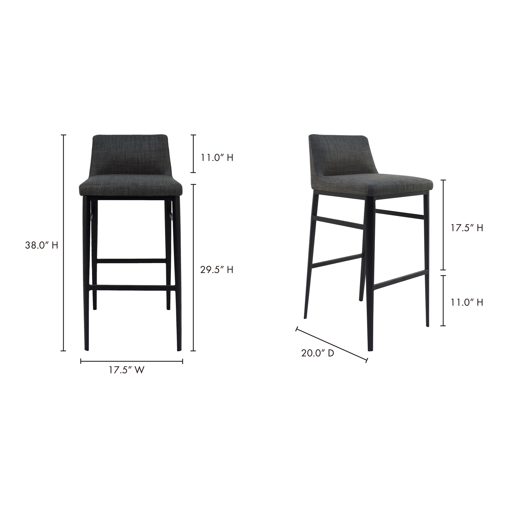 Moes Baron Bar Stool Charcoal Grey EJ-1032-07