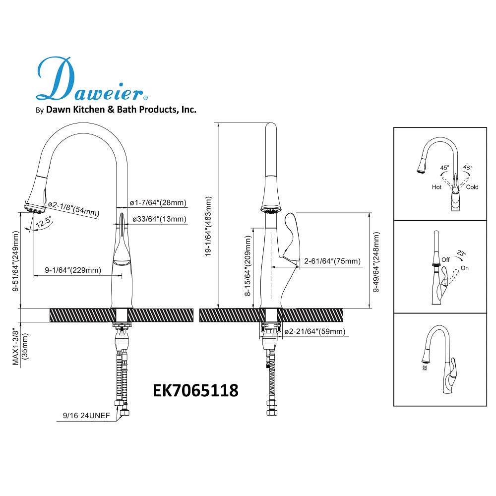 Daweier Single-Lever Pull Out Kitchen Faucet EK7065118ORB