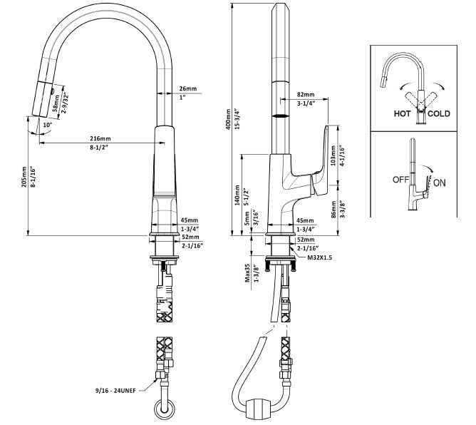 Daweier Single-Lever Pull Out Kitchen Faucet with Dual Function Spray Head EK7234271RGB
