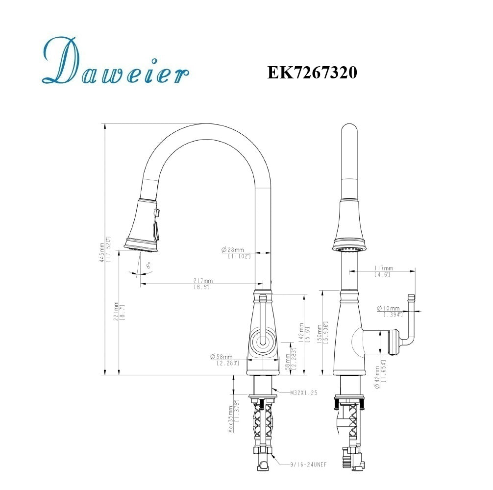 Daweier Single-Lever Pull Out Kitchen Faucet with Dual Function Spray Head EK7267320MB
