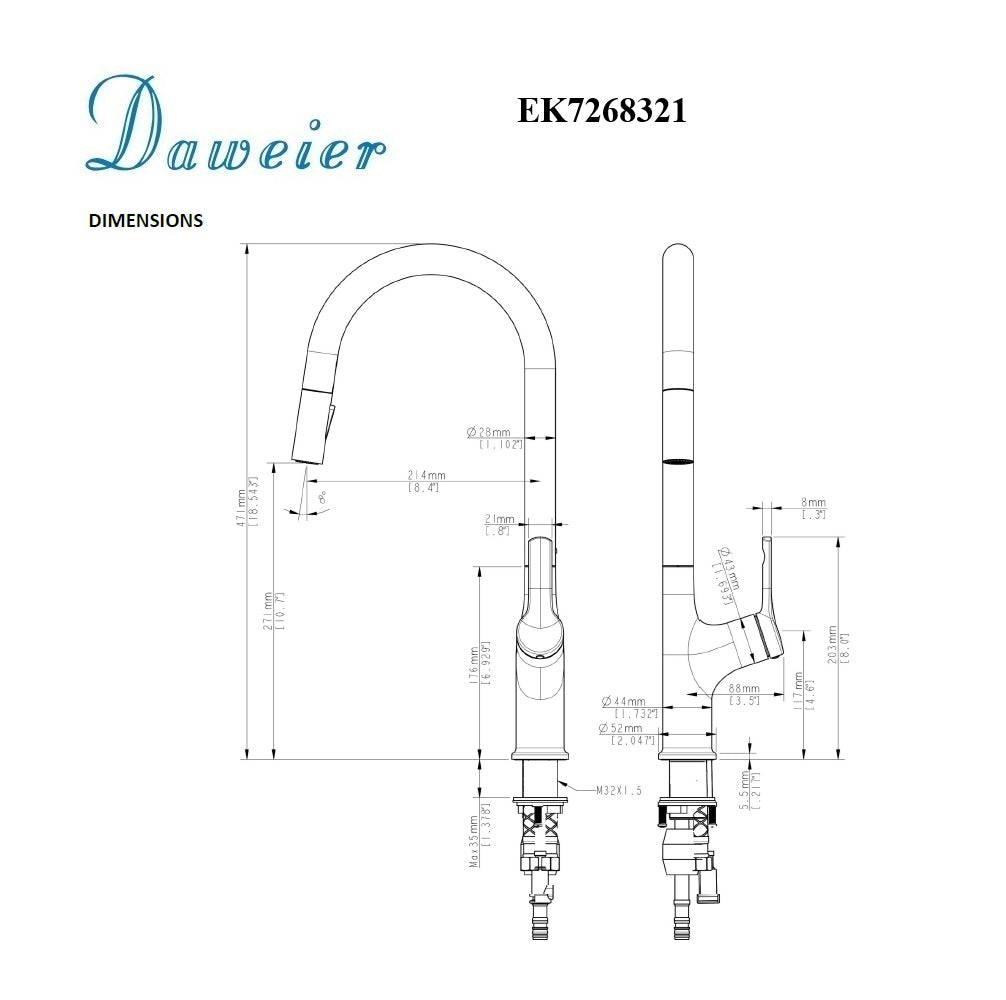 Daweier Single-Lever Pull Out Kitchen Faucet with Dual Function Spray Head EK7268321BN