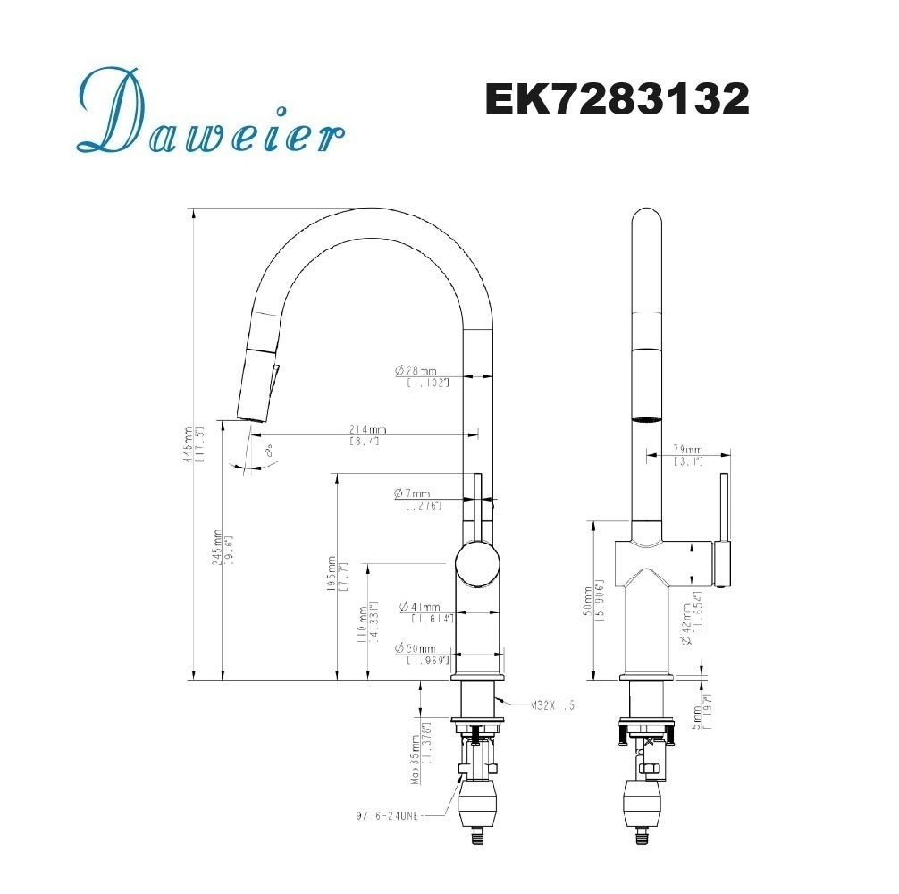 Daweier Single-Lever Pull Out Kitchen Faucet with Dual Function Spray Head EK7283132BG