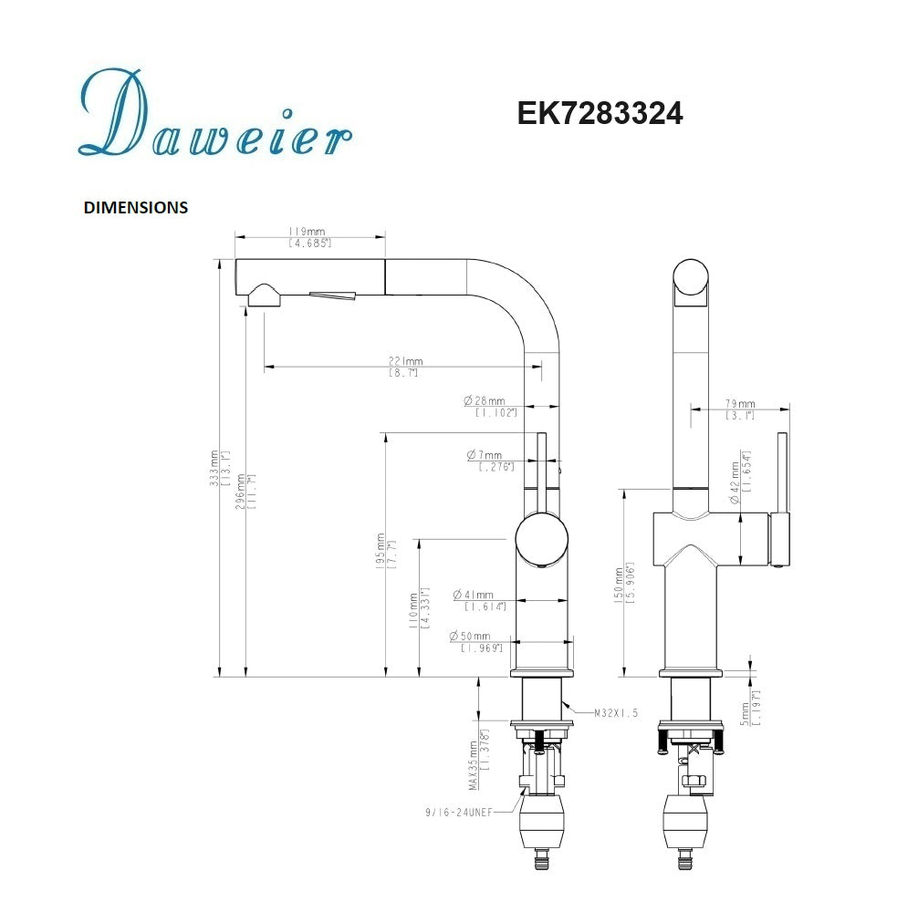 Daweier Single-Lever Pull Out Kitchen Faucet with Dual Function Spray Head EK7283324MB