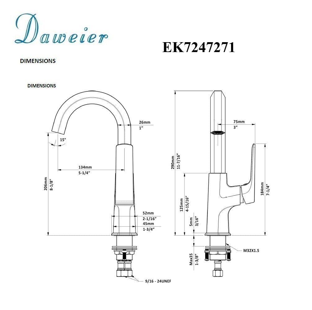 Daweier Single-Lever Bar Faucet EK7247271RGB