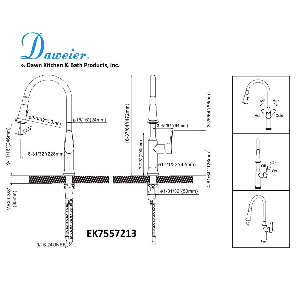 Daweier Single-Lever Pull Out Kitchen Faucet EK7557213BN