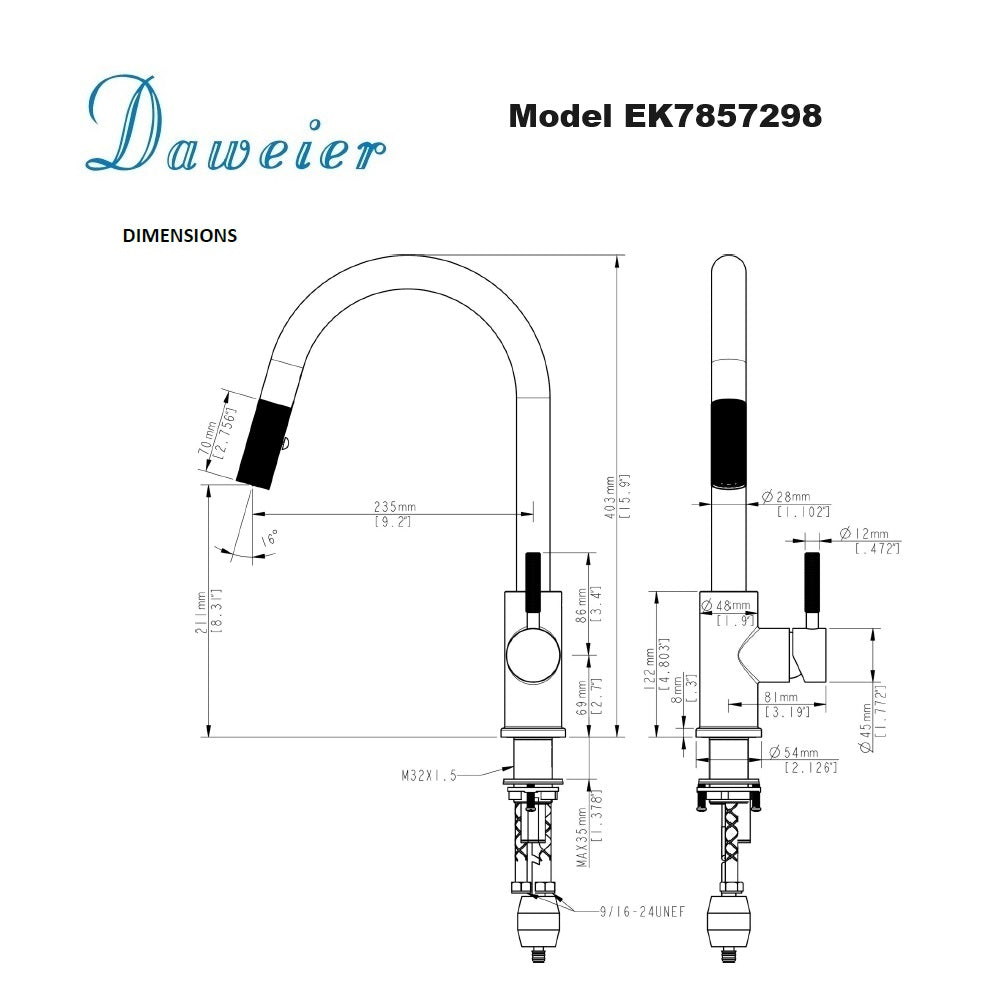 Daweier Single-Lever Pull Out Kitchen Faucet with Dual Function Spray Head EK7857298BG