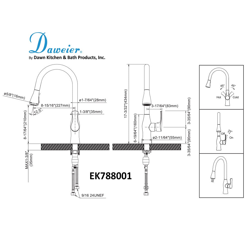 Daweier Single-Lever Pull Out Kitchen Faucet EK788001ORB
