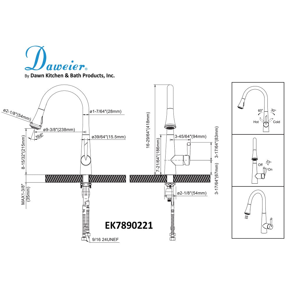 Daweier Single-Lever Pull Out Kitchen Faucet EK7890221BN
