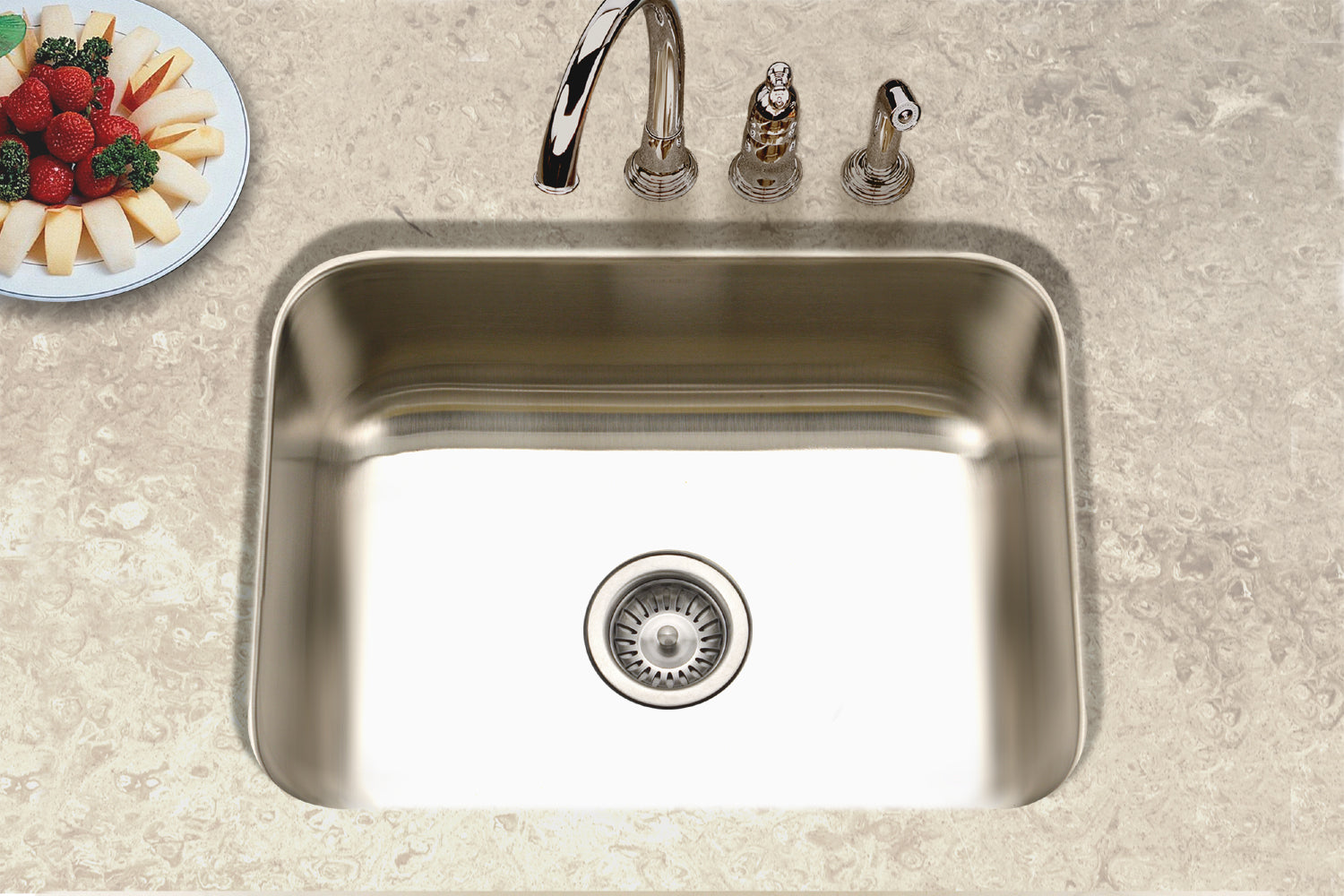 Houzer Elite 24" Stainless Steel Undermount Single Bowl Kitchen Sink with Strainer