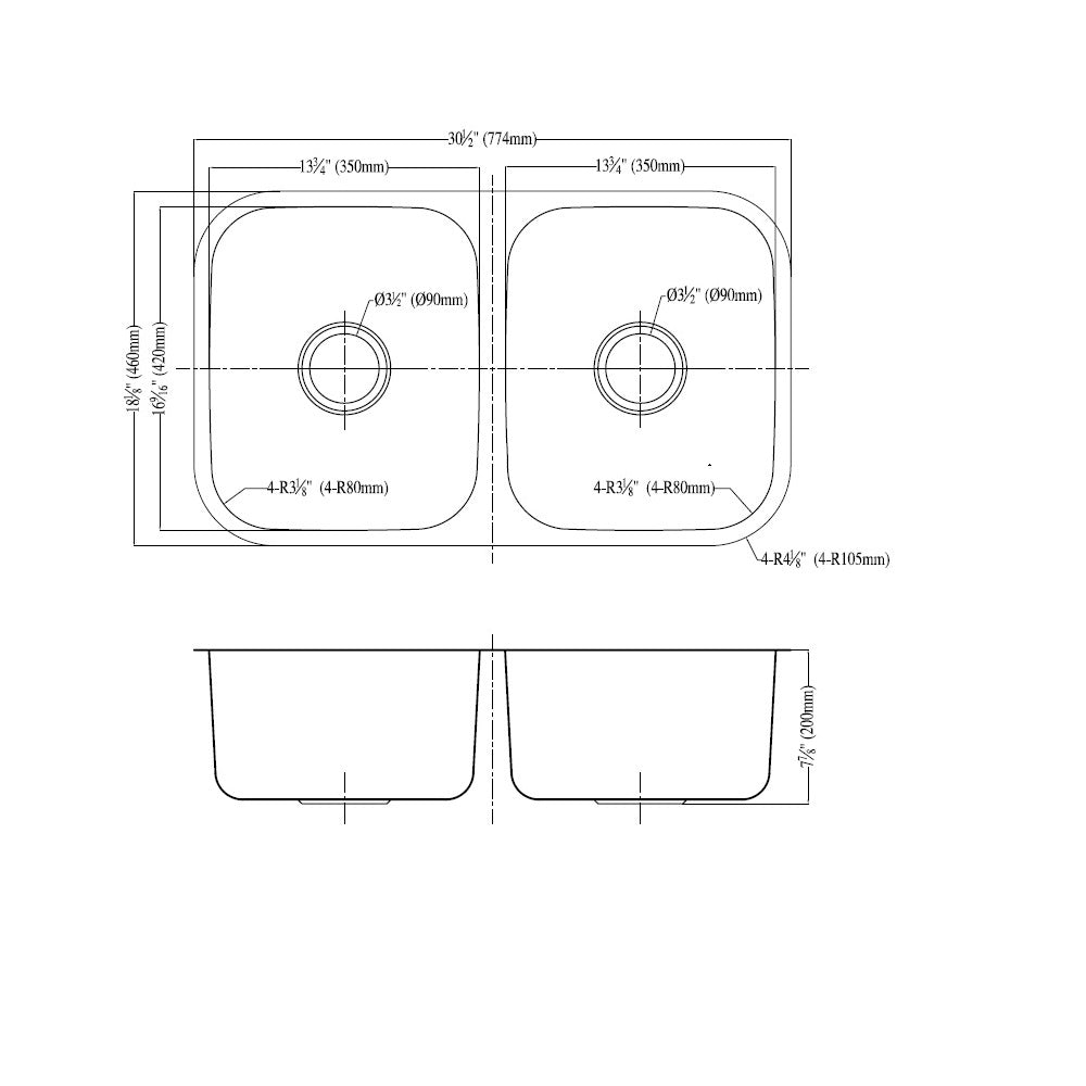 Daweier Undermount Equal Double Bowl Sink ES281616