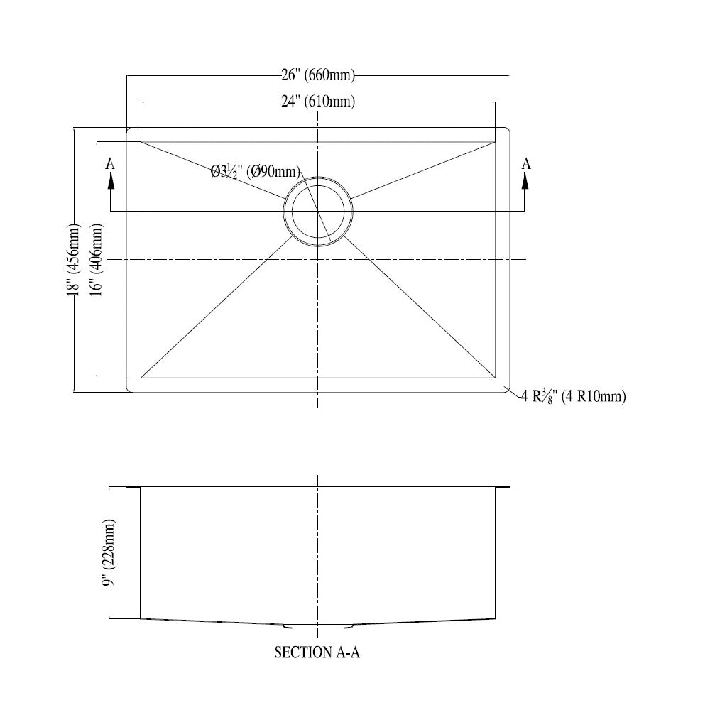 Daweier Undermount Single Bowl Square Sink ESQ240900