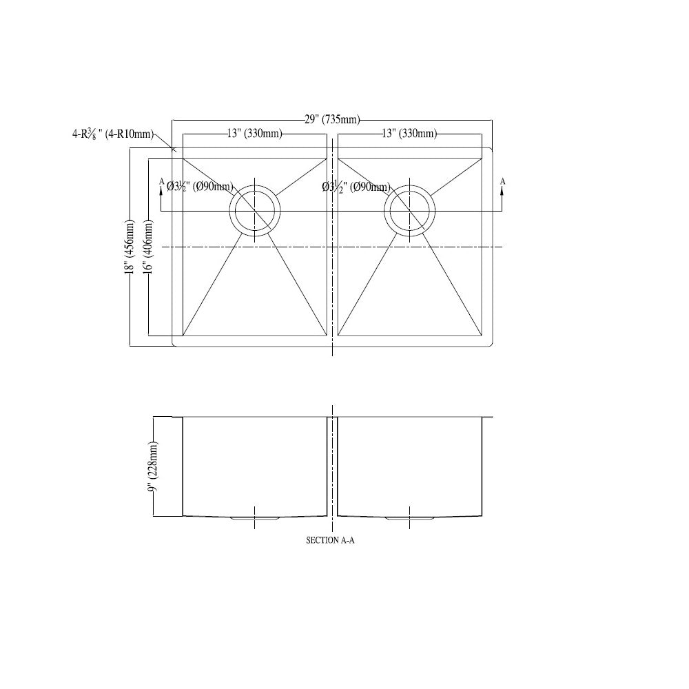 Daweier Undermount Double Bowl Square Sink ESQ270909