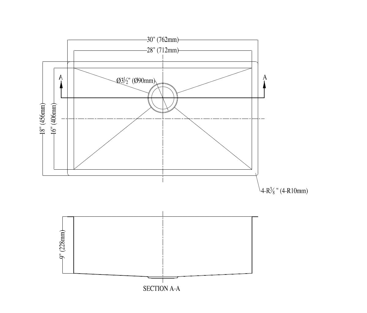 Daweier Undermount Single Bowl Square Sink ESQ280900