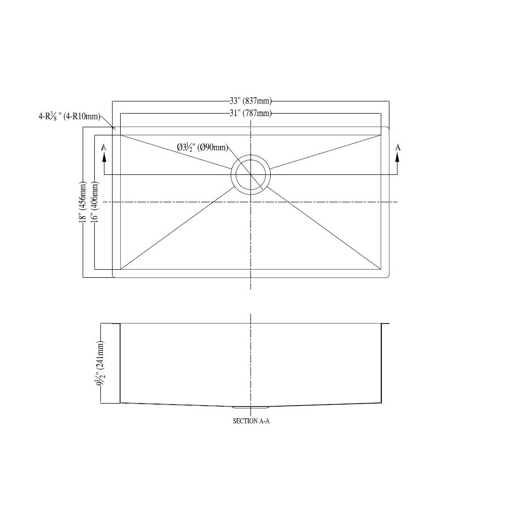 Daweier Undermount Single Bowl Square Sink ESQ310900