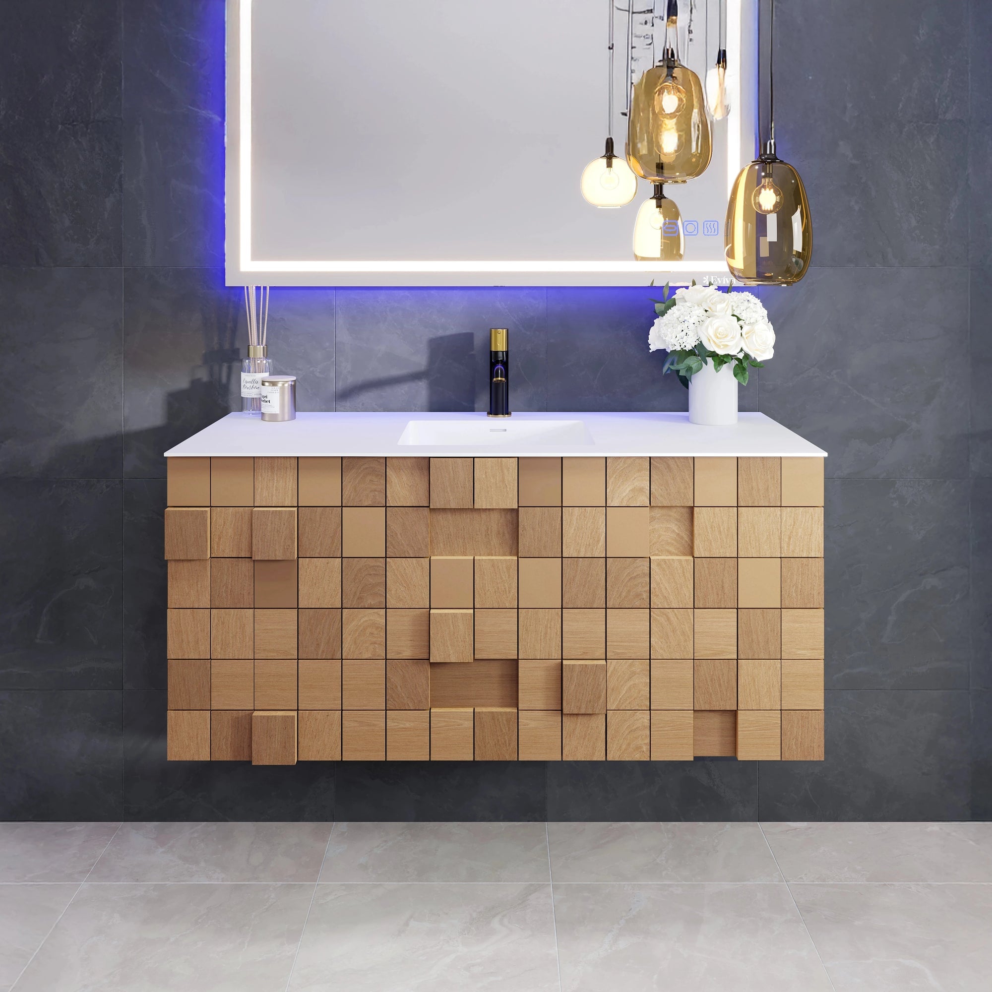 Eviva Mosaic Wall Mount Bath Vanity with Solid Surface Top and Integrated Sink (33"-49")