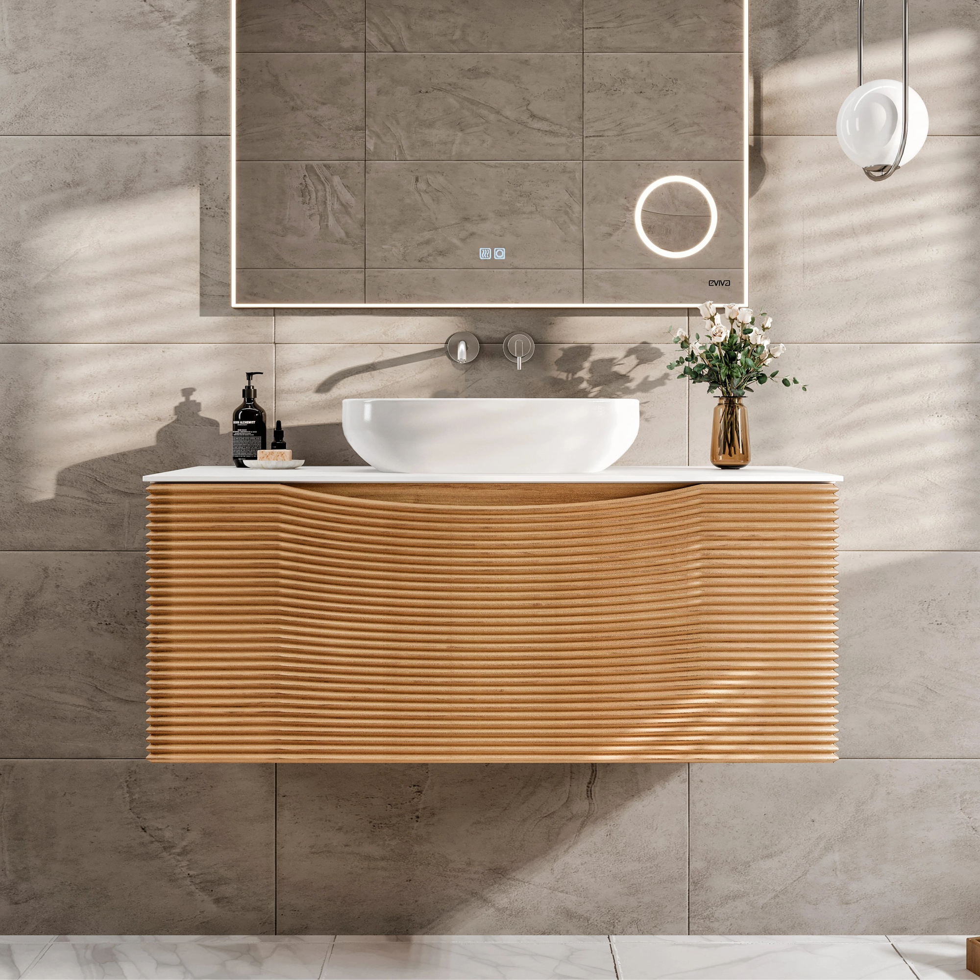 Eviva Leah Wall Mount Bath Vanity with Solid Surface Top and Integrated Sink (32"-39")