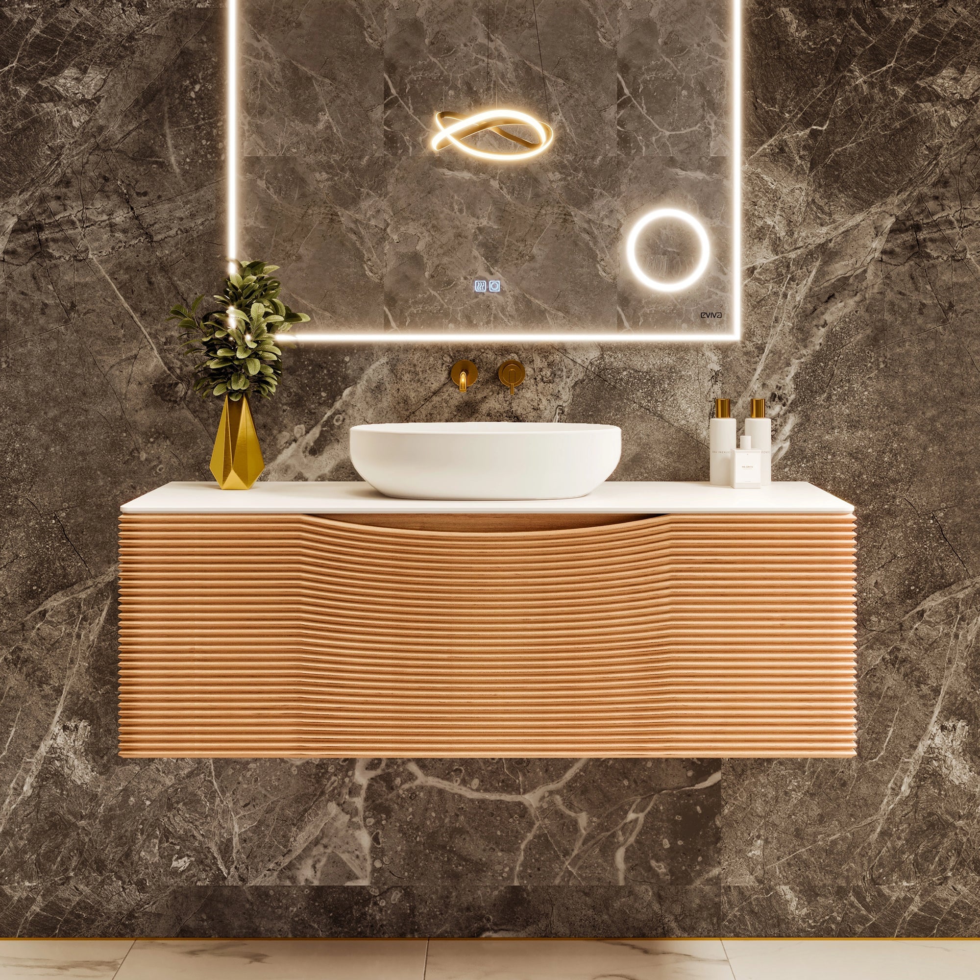 Eviva Leah Wall Mount Bath Vanity with Solid Surface Top and Integrated Sink (32"-39")